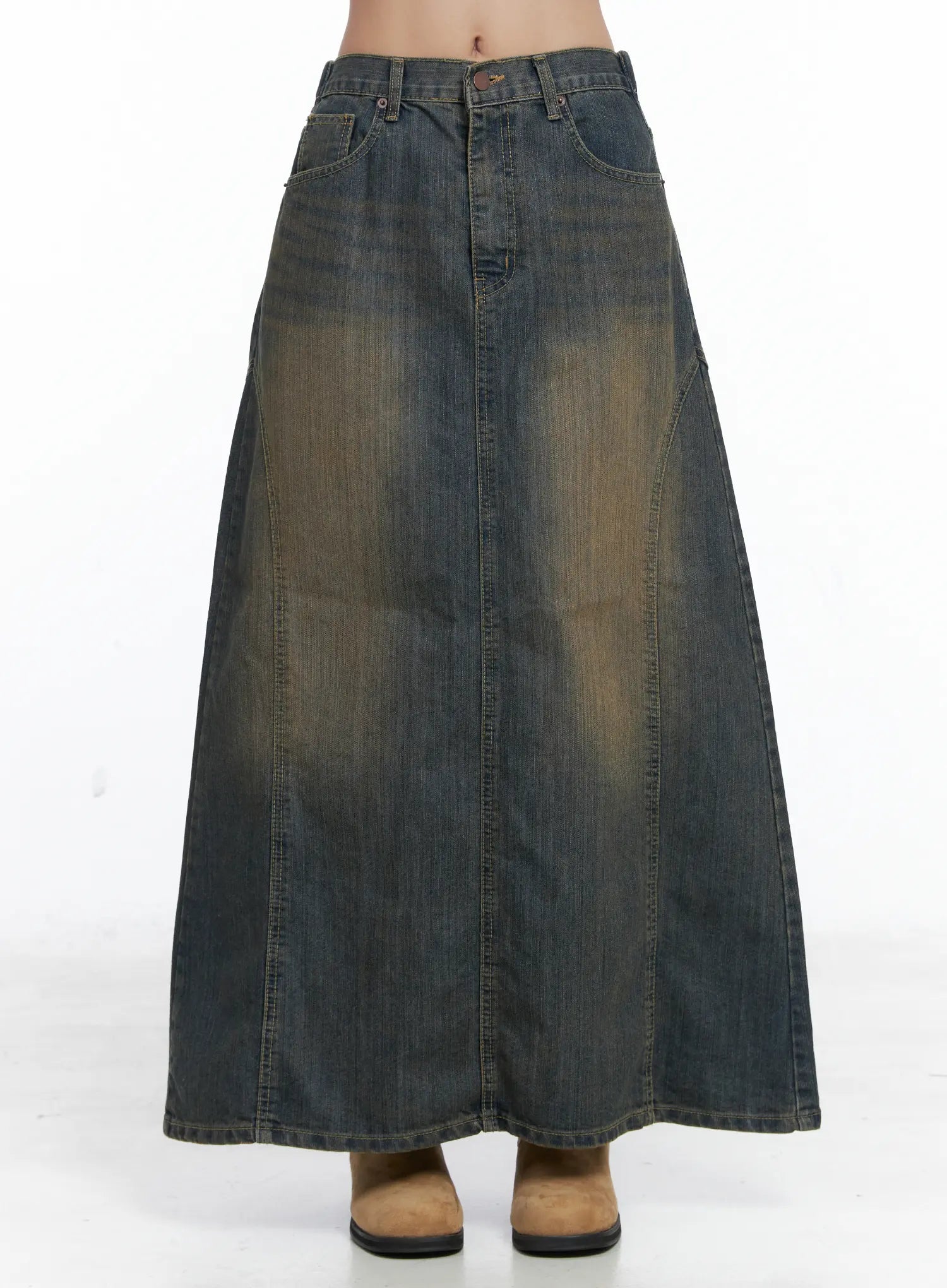 Clay Wash Denim Maxi Skirt CS503