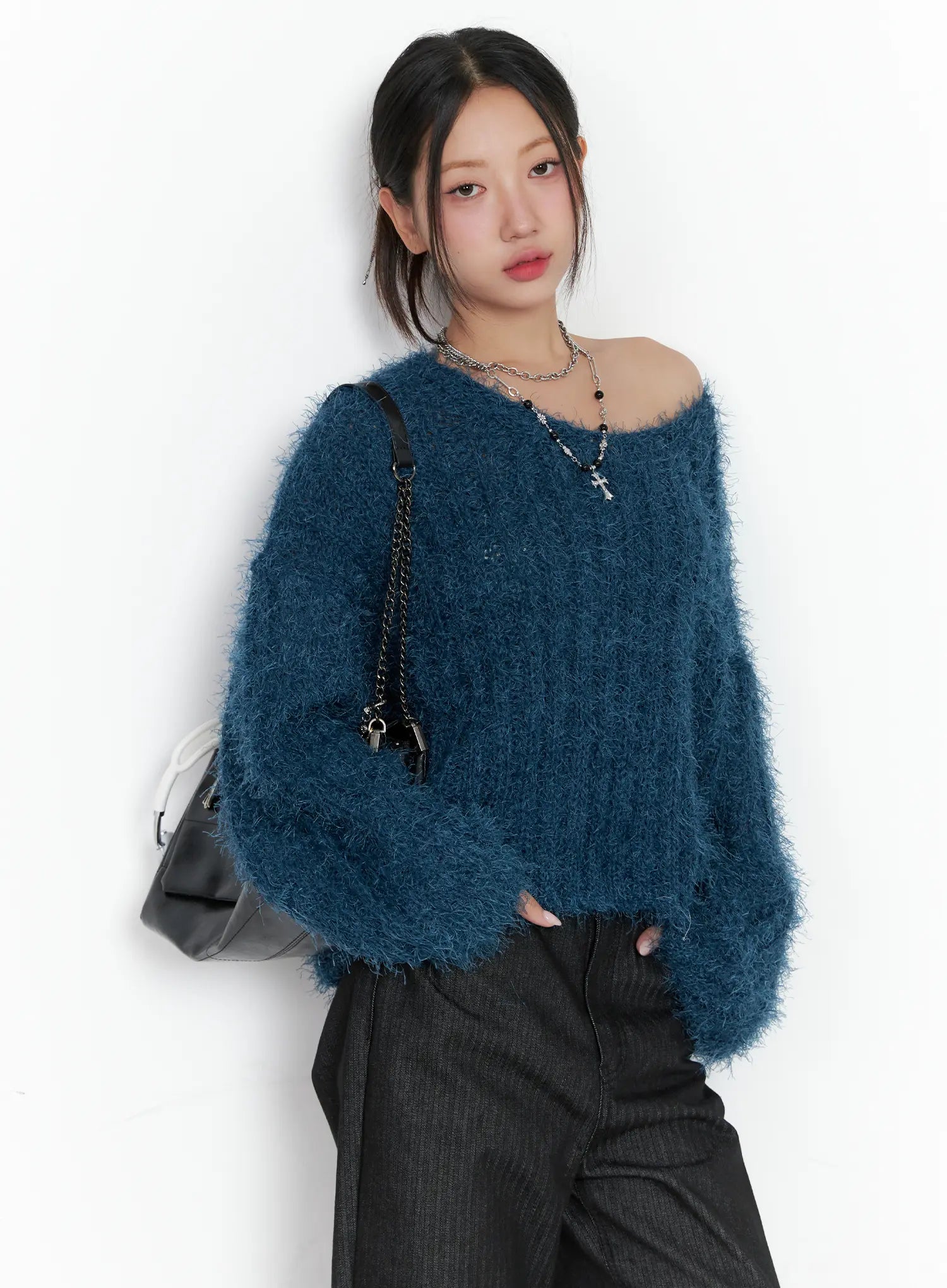 Fluffy Off-Shoulder Sweater CS502