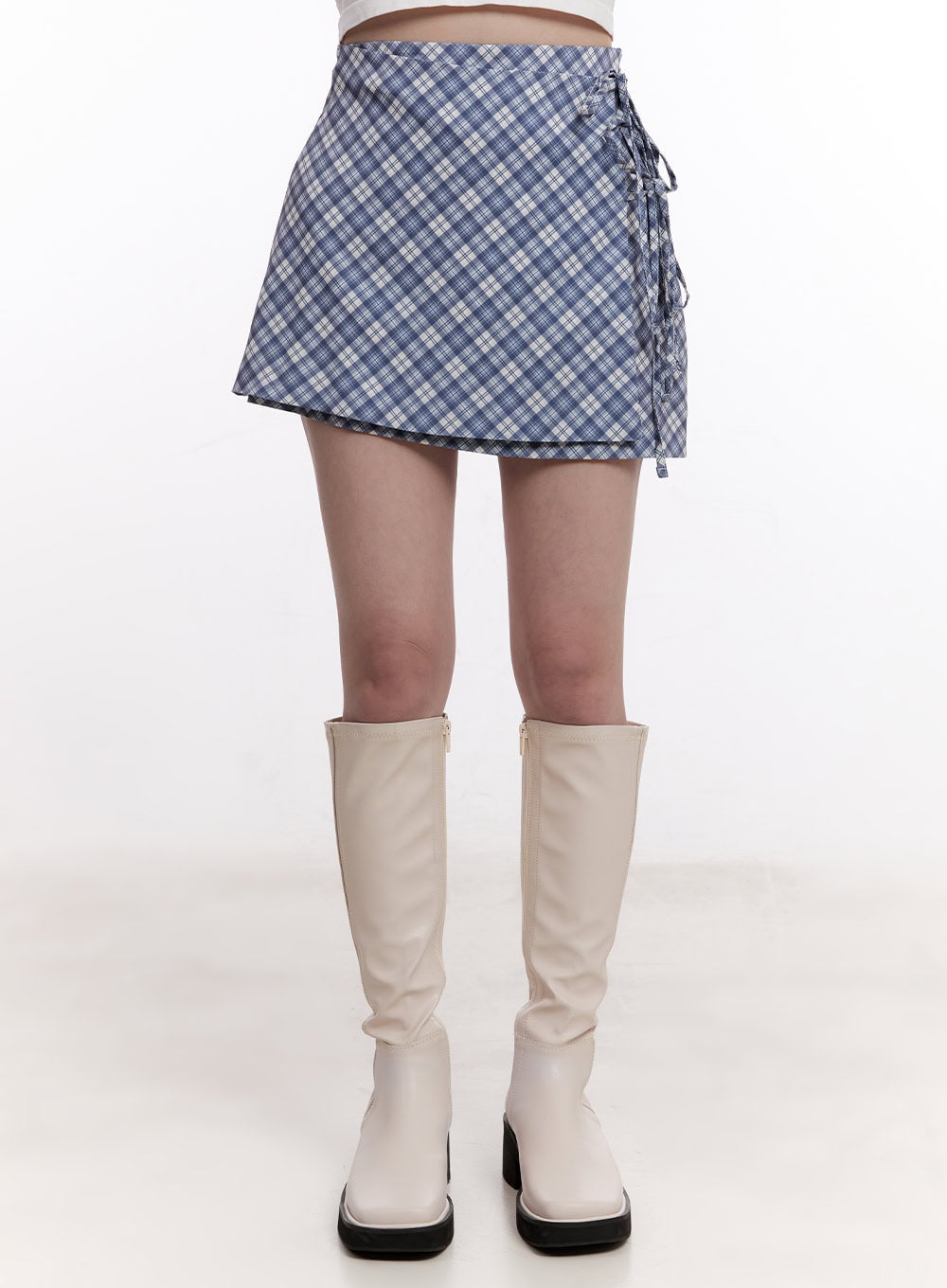 Plaid Mini Skirt with Ribbon Straps CM526