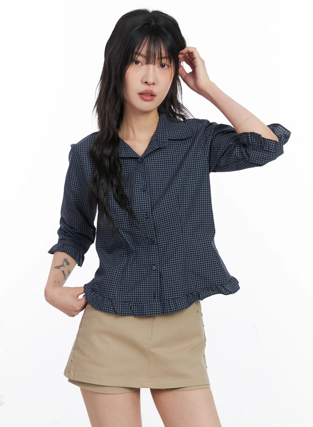 Ruffled Gingham 3/4 Shirt CO507