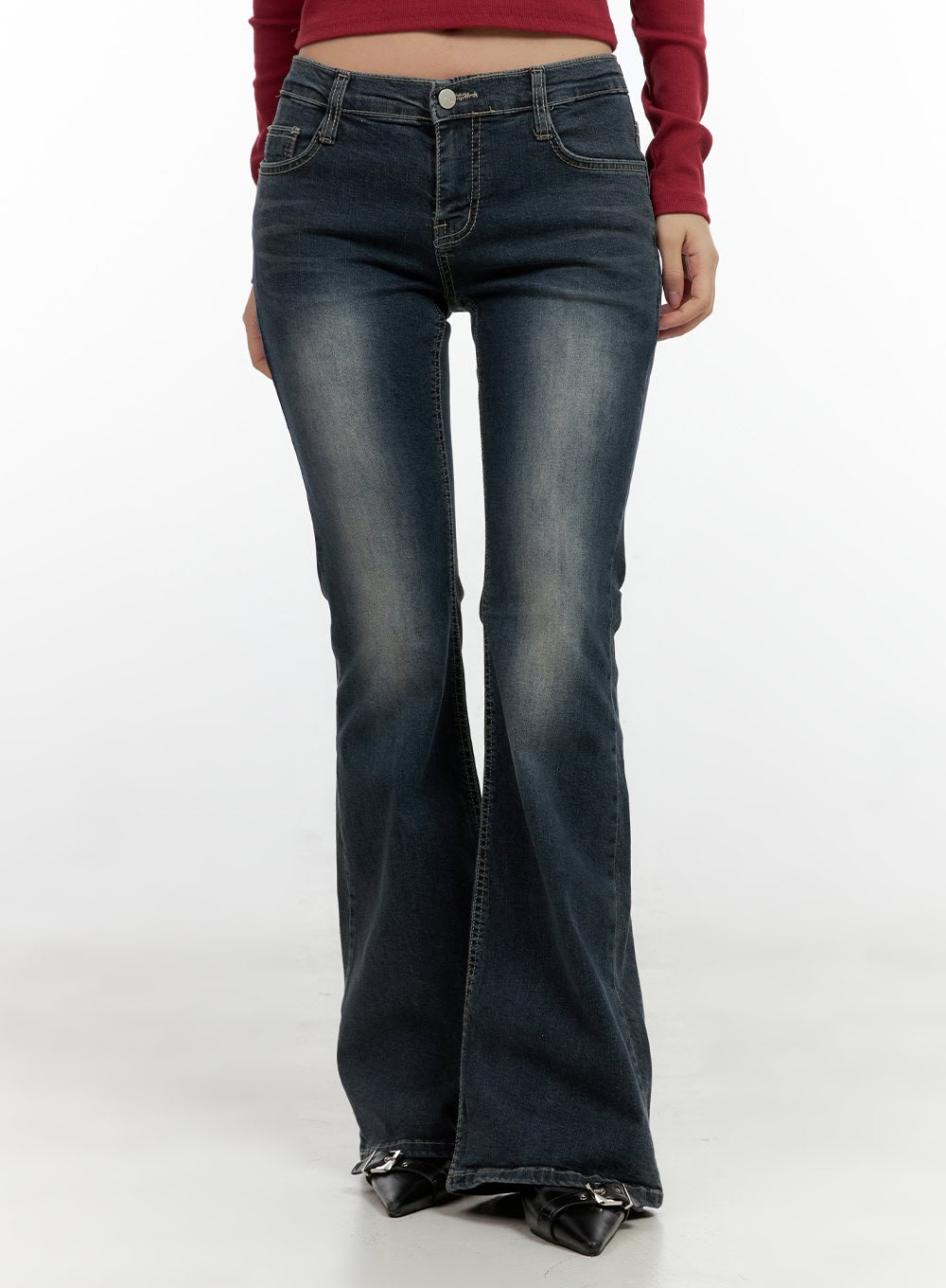 Ingrid Low-Rise Washed Flared Denim Jeans CN404