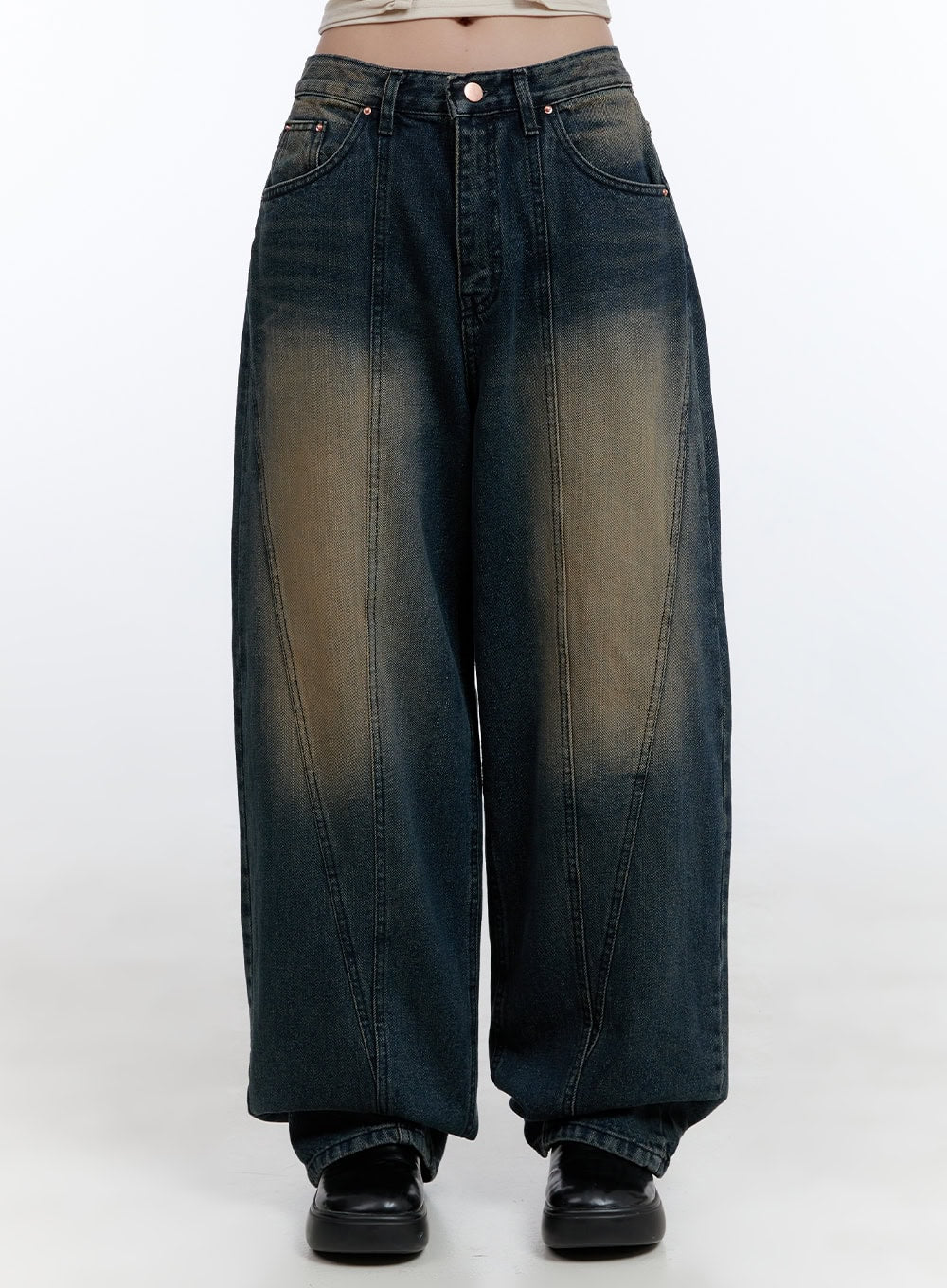 Cari Stitched Washed Denim Baggy Jeans CG413