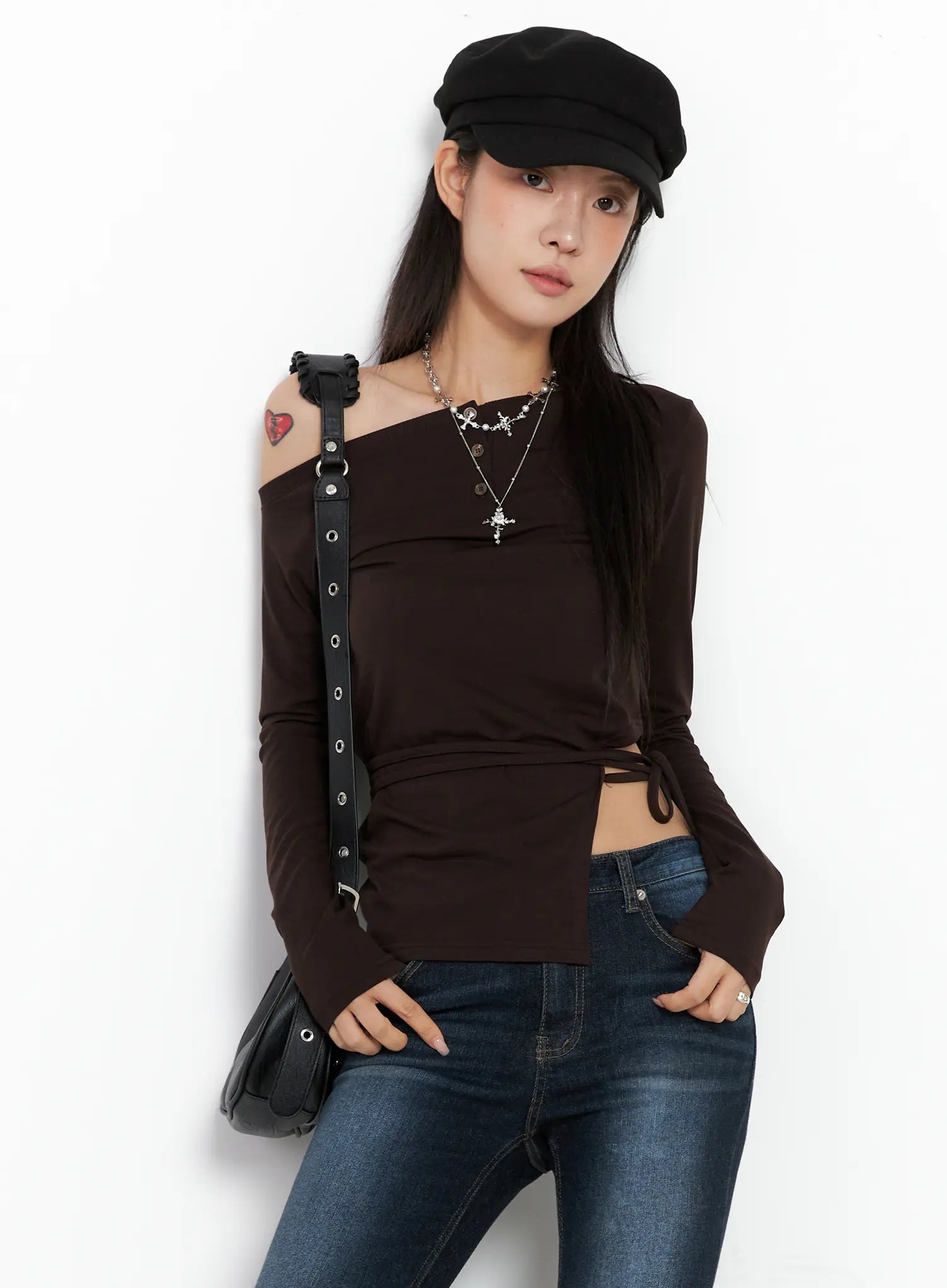 Asymmetric Slit Wrap Long Sleeve Top CO507