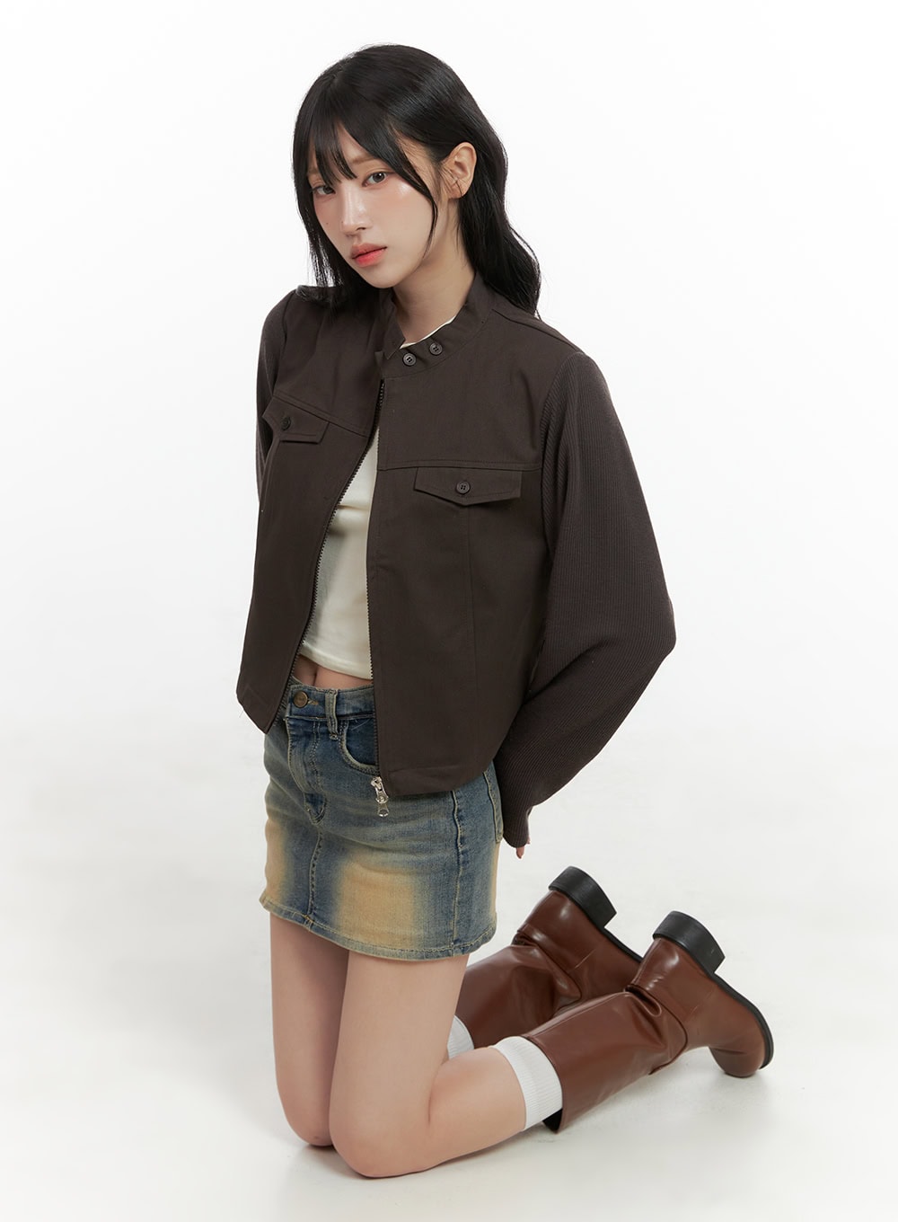 Pocket Zip-Up Solid Jacket CG421