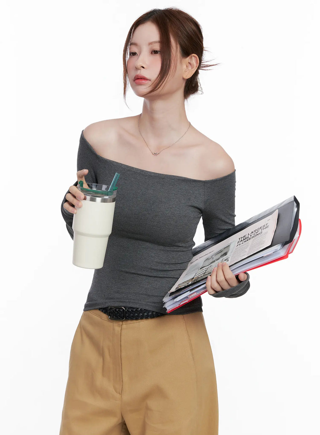 Ribbed Off-Shoulder Long Sleeve Top CG520