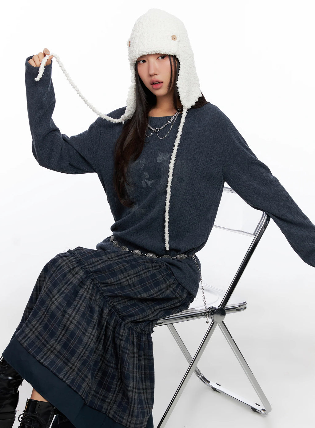 Oversized Ribbed Knit Long Sleeve Top CO515