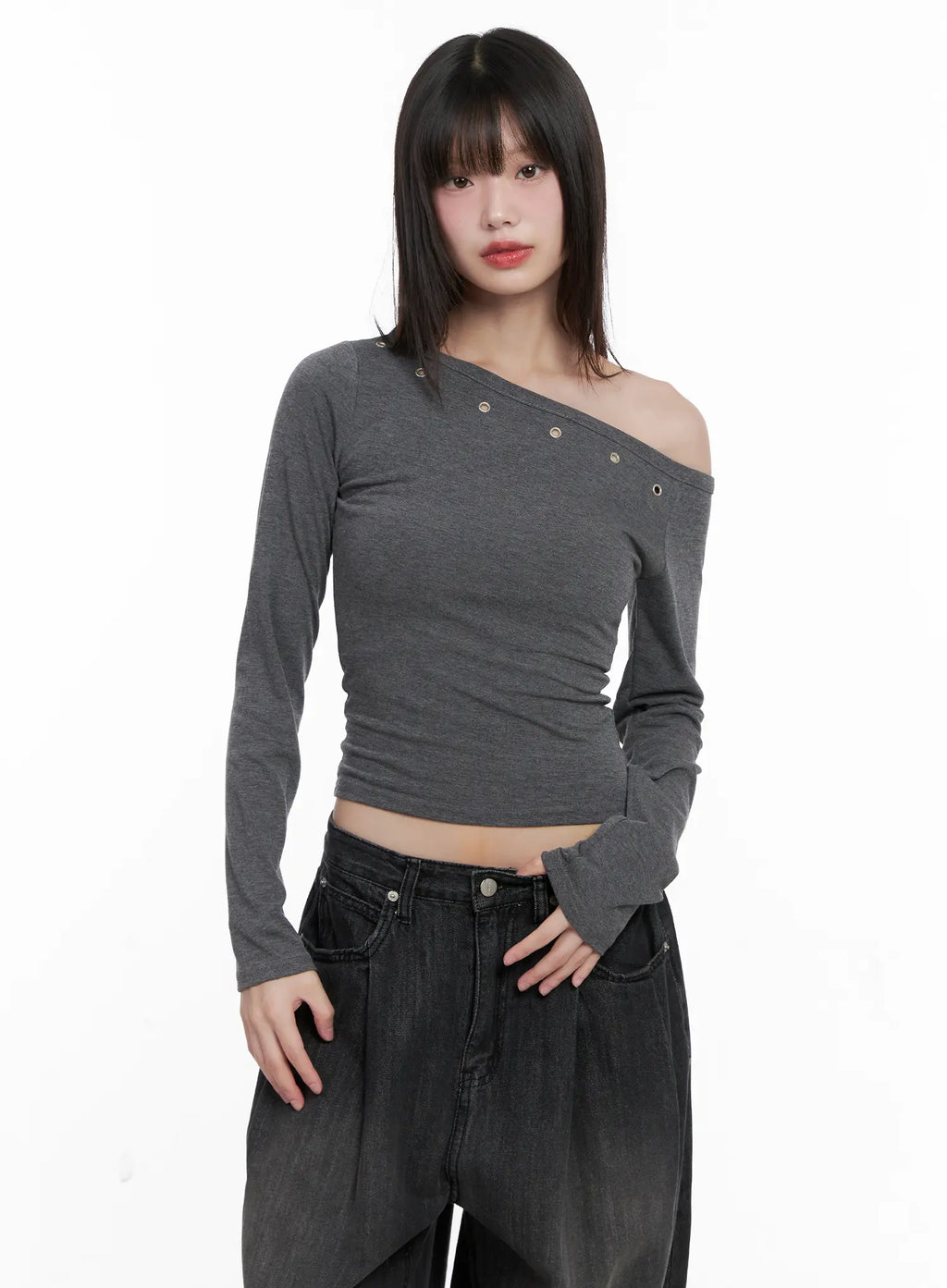 Asymmetrical Eyelet Long Sleeve Top CG519