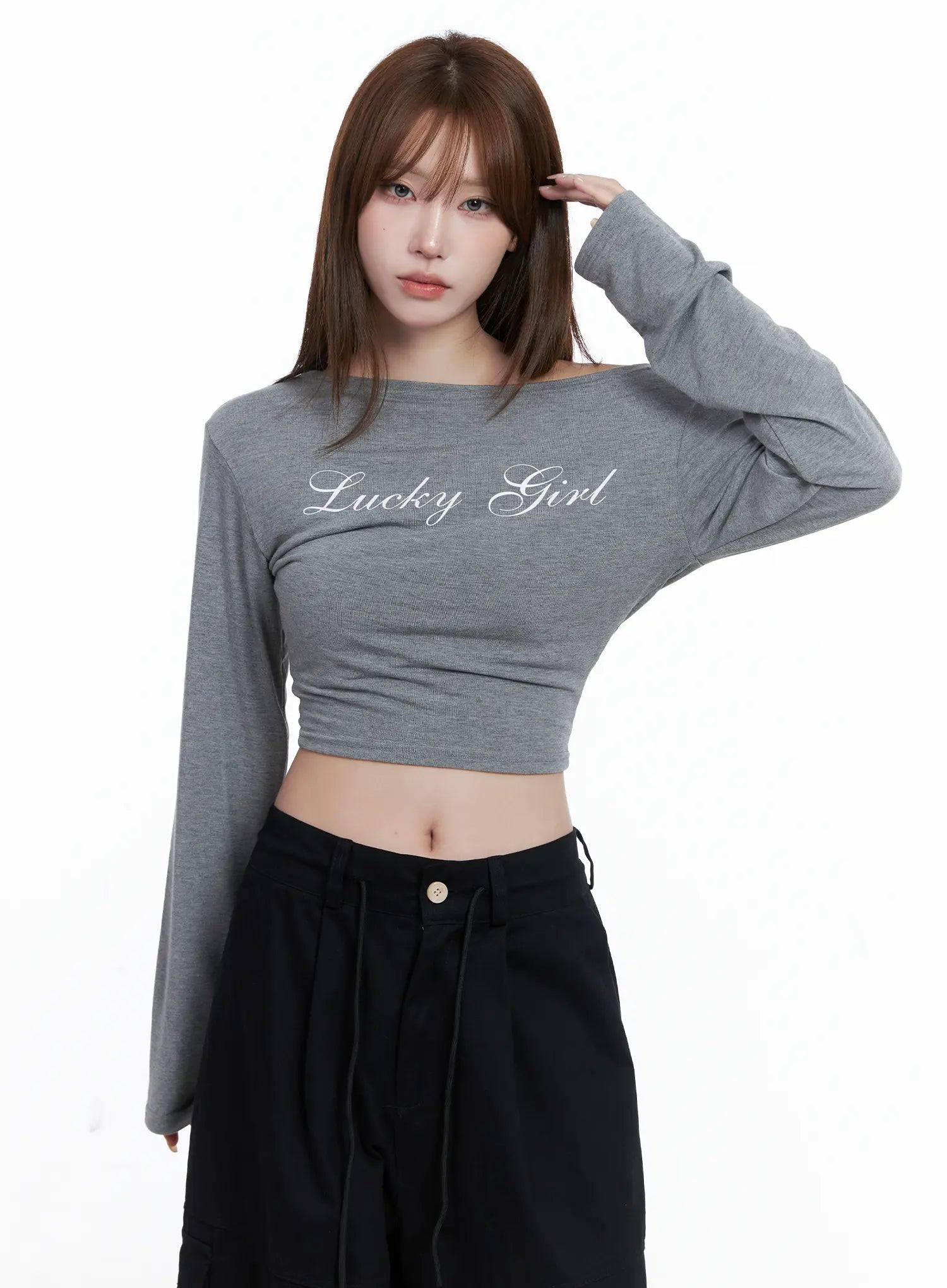 Lucky Girl One-Shoulder Long Sleeve Top CG529