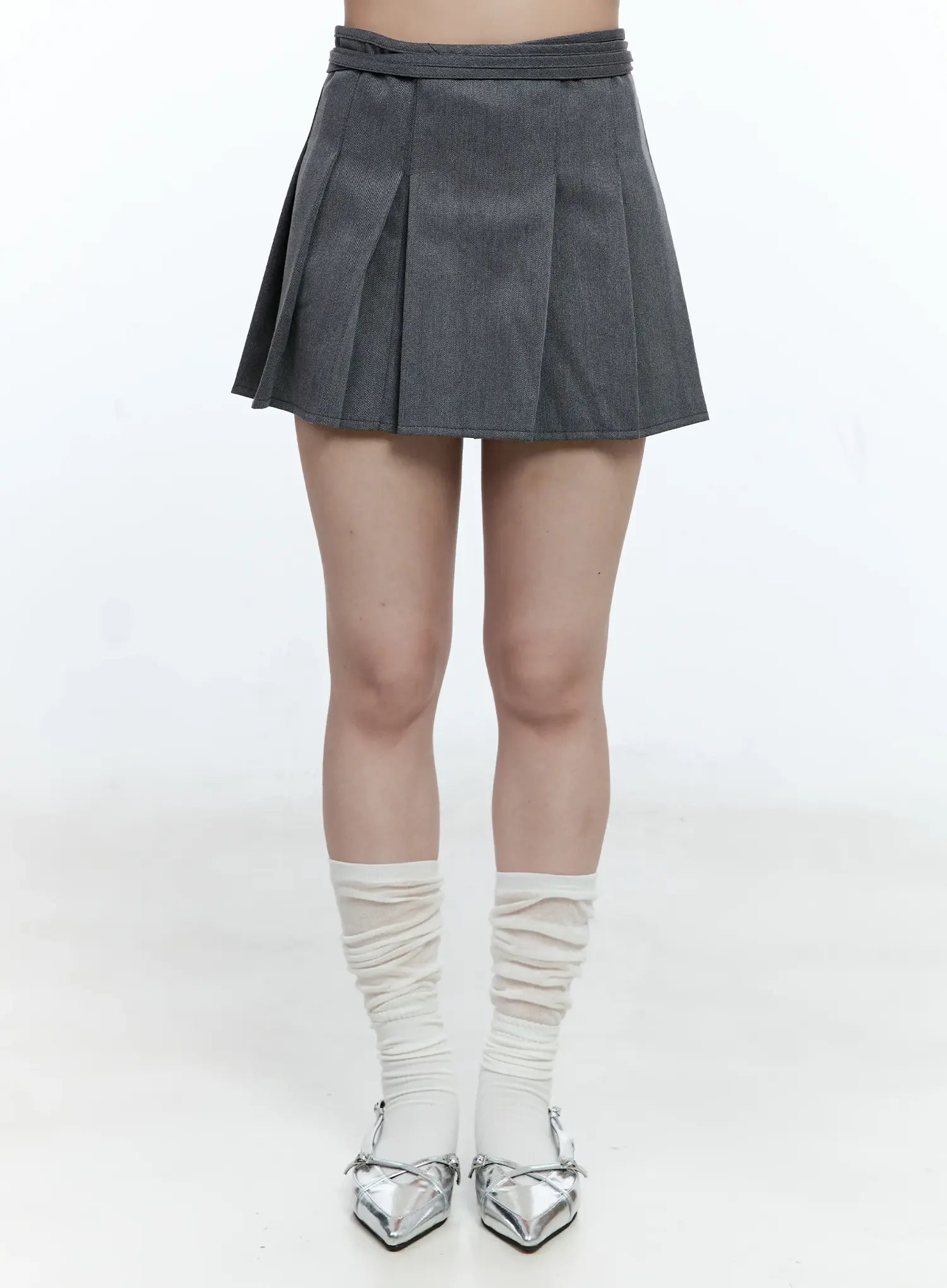 Pleated Wrap Mini Skirt CG511