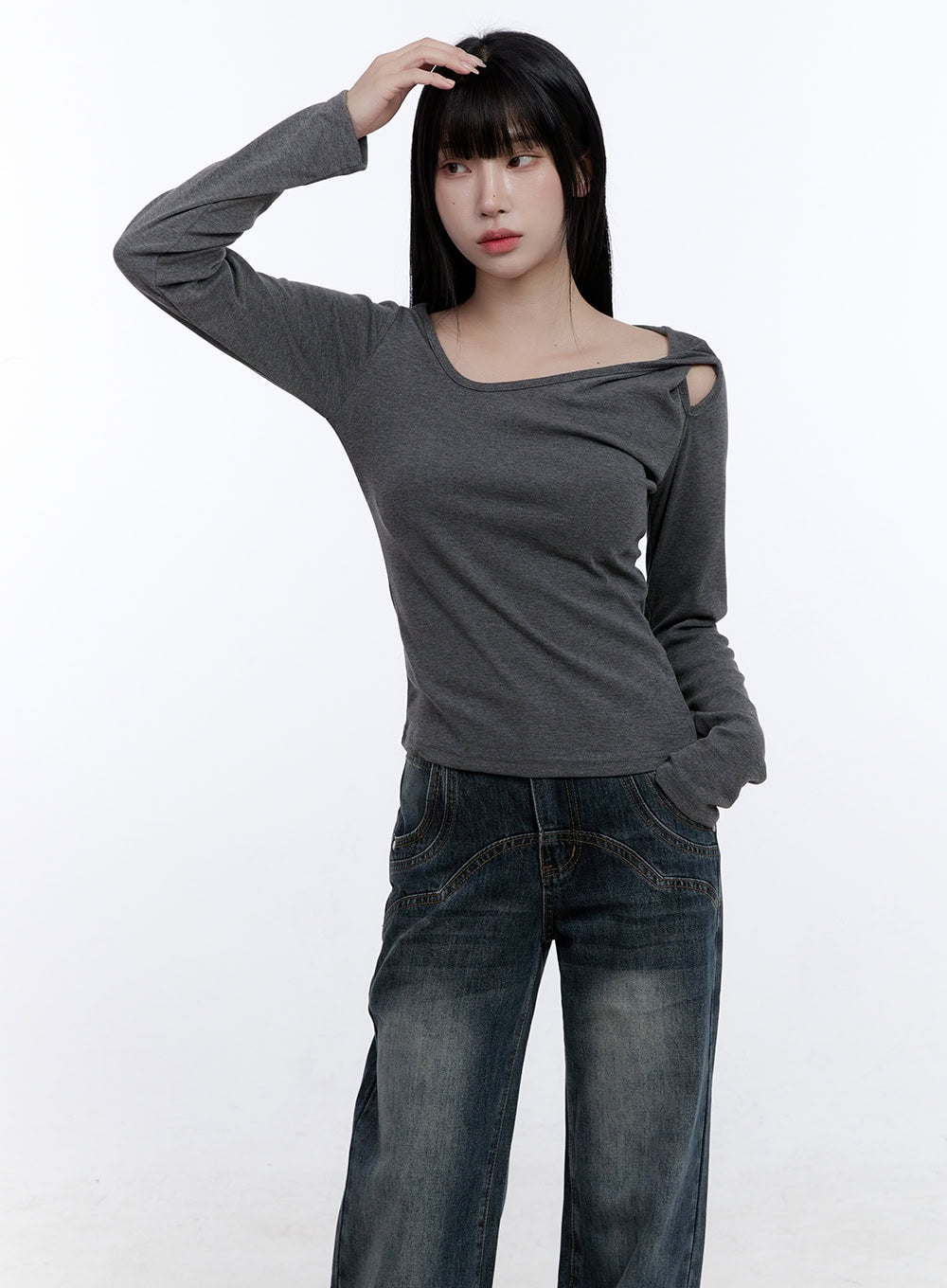 Unbalanced Cut Out Long Sleeve Top CD420