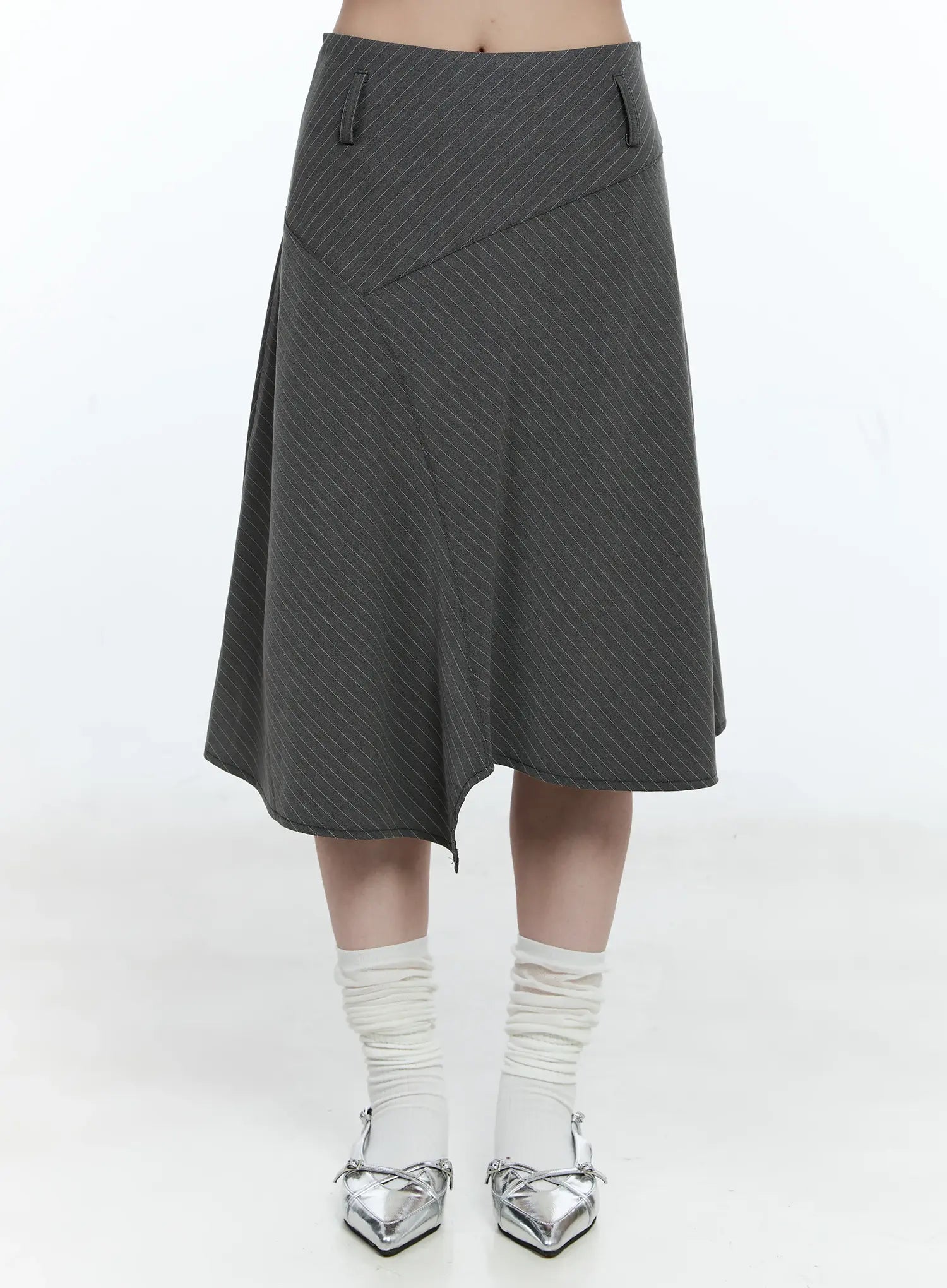 Asymmetric Pinstripe Midi Skirt CG511