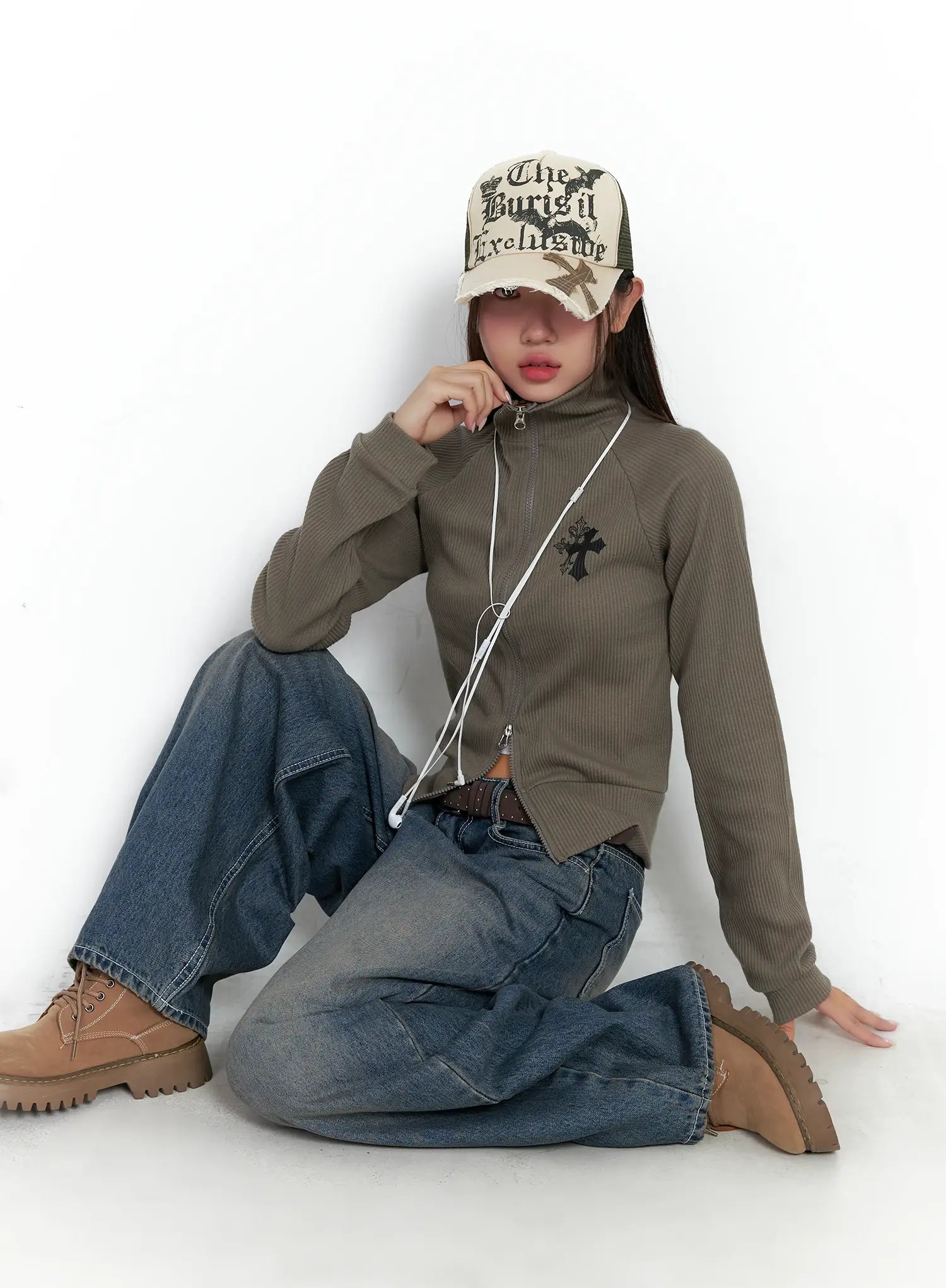 Gothic Print Slim Fit Ribbed Zip-Up Jacket CS503