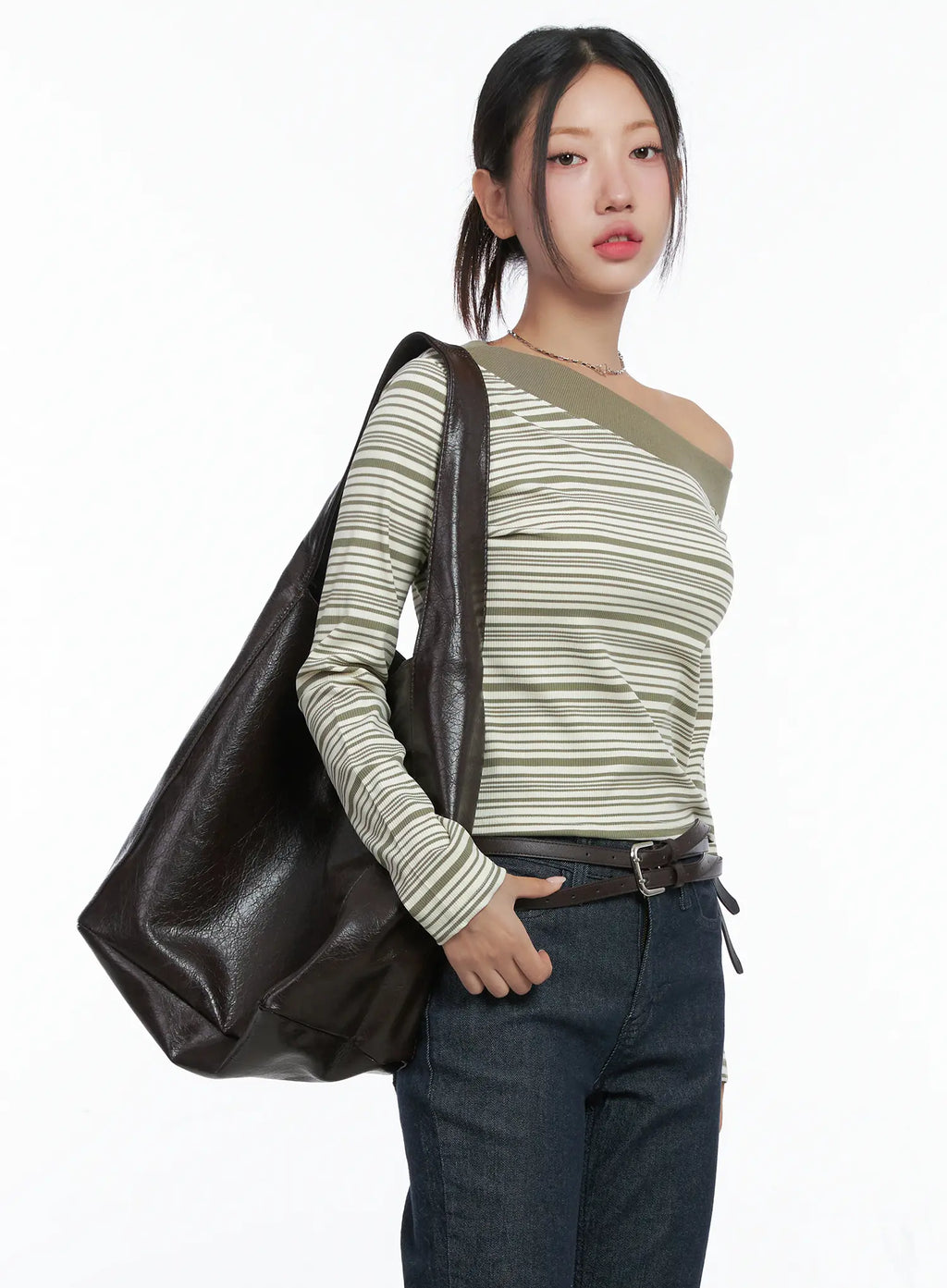 Stripe Off-Shoulder Long Sleeve Top CS502