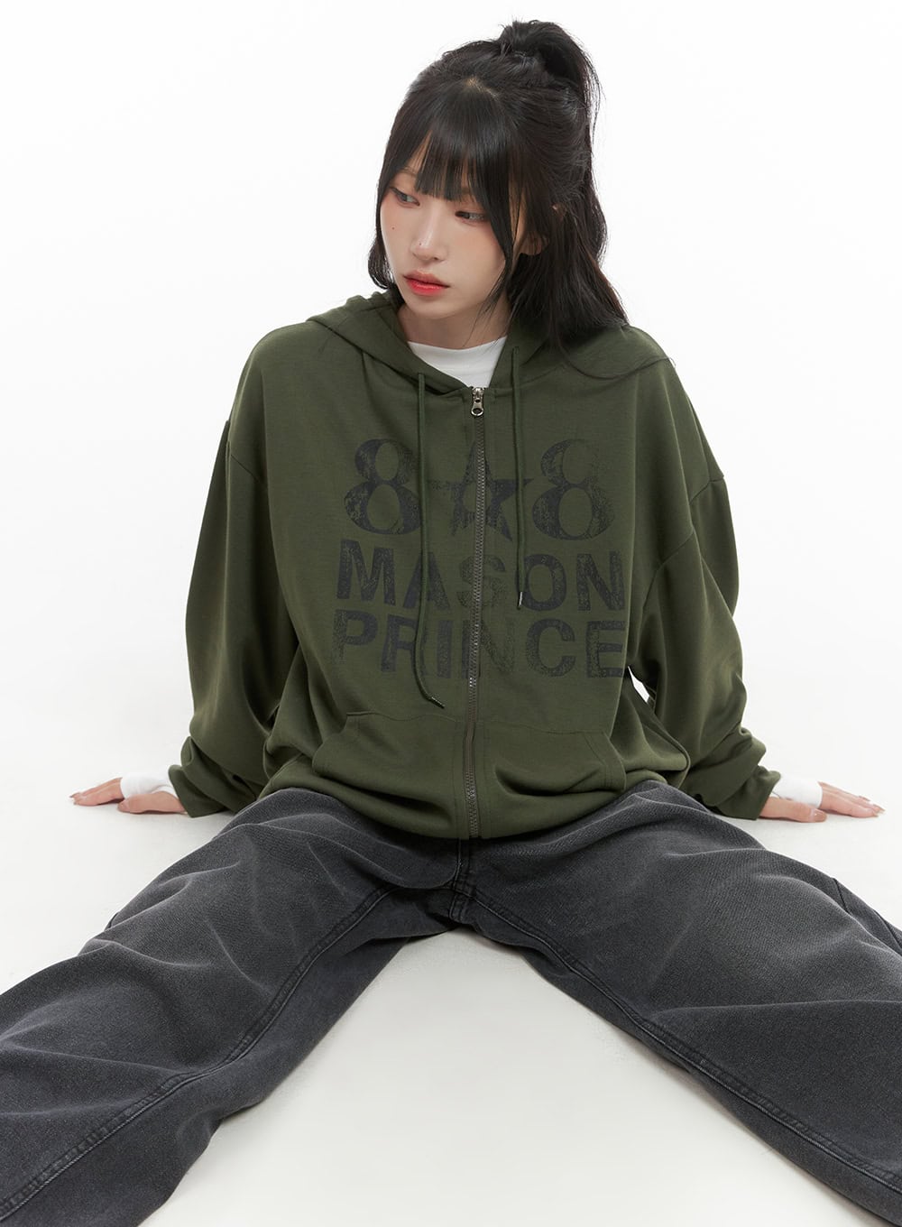 Oversized Lettering Zip-Up Sweat Hoodie CG421