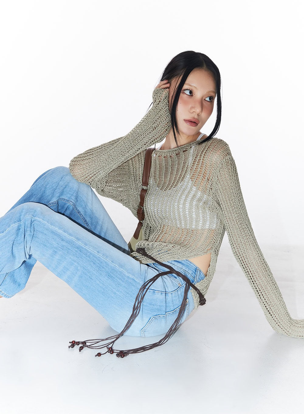 Slit Mesh Knit Sweater Top CY528