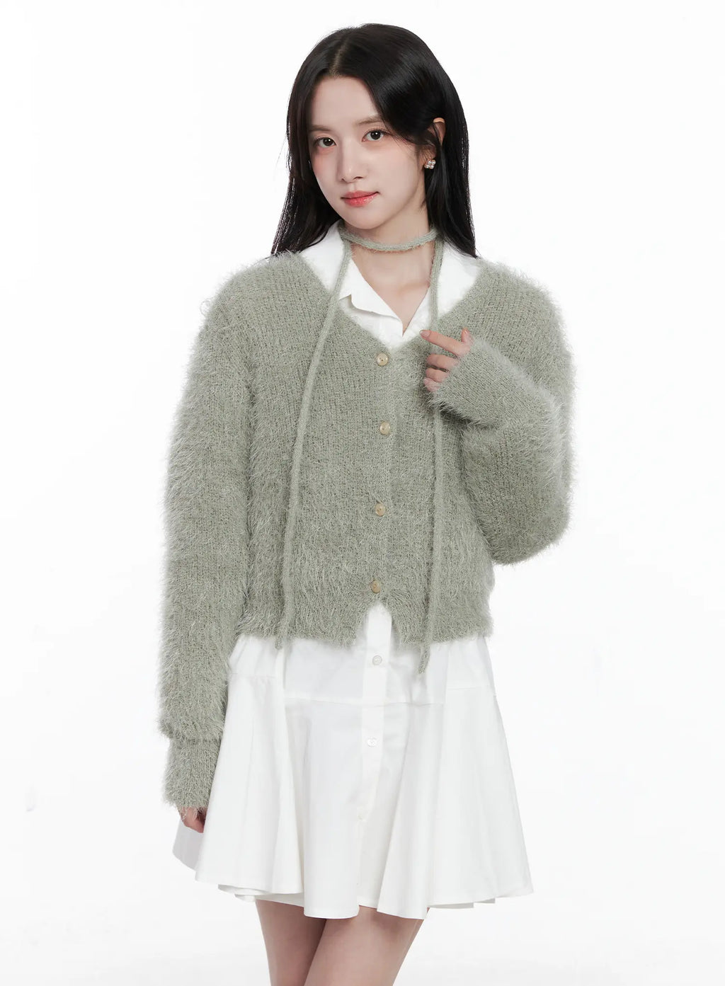 Fluffy Knit Cardigan & Scarf Set CS519