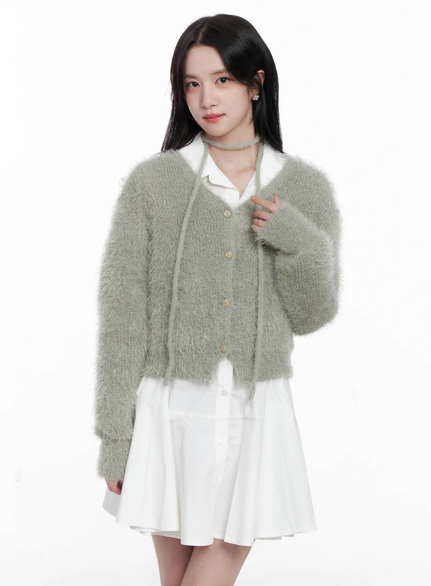 Fluffy Knit Cardigan & Scarf Set CS519