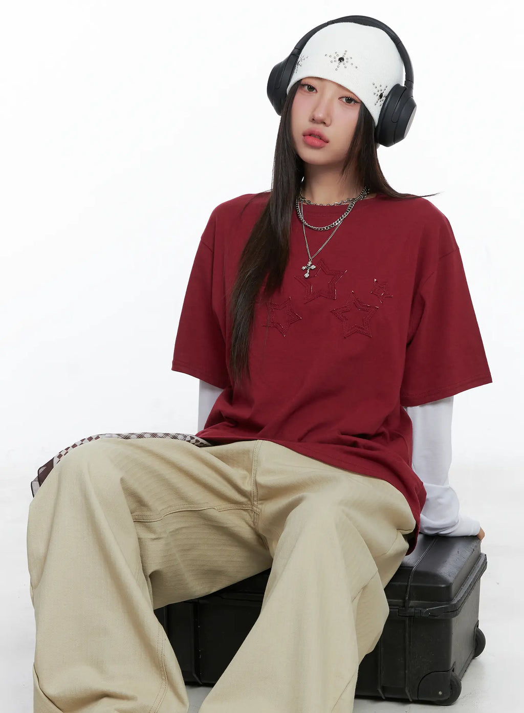 Oversized Embroidered Star Patch Tee CS503