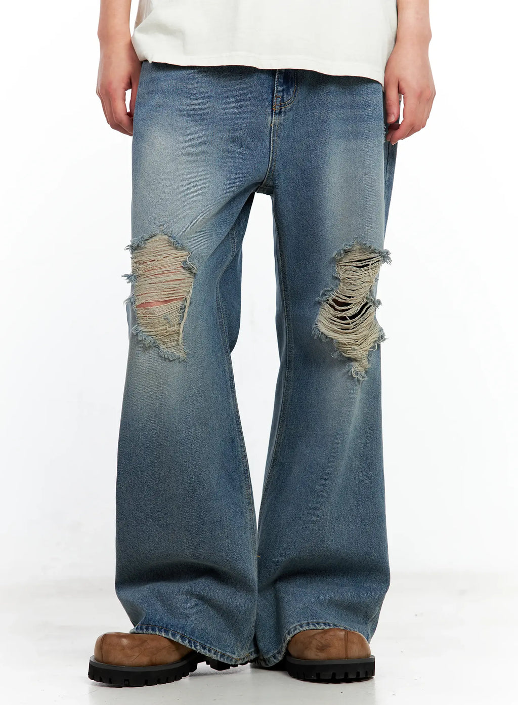Men's Distressed Wide-Leg Denim Pants IL511