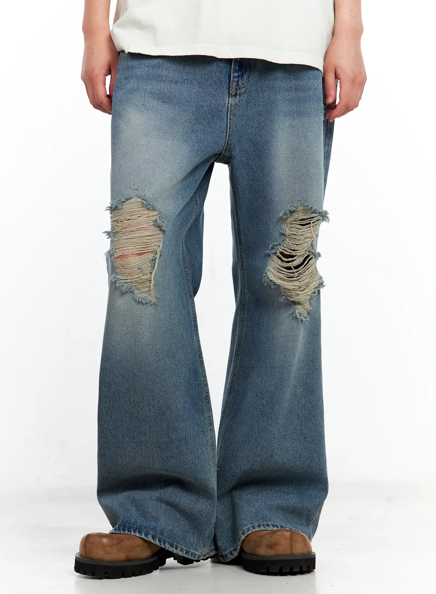 Men's Distressed Wide-Leg Denim Pants IL511