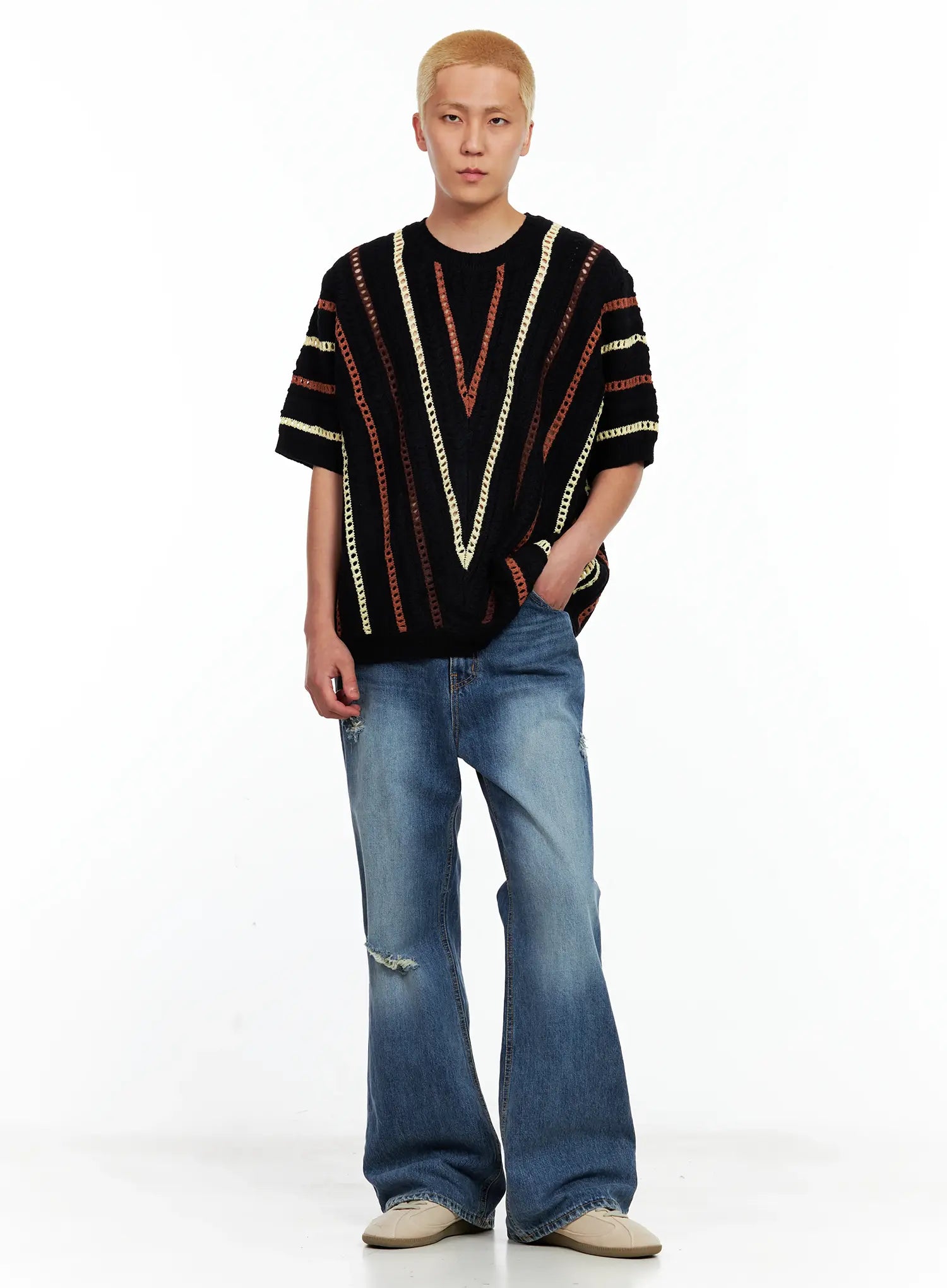 Men's Textured Contrast Knitted Tee IL511