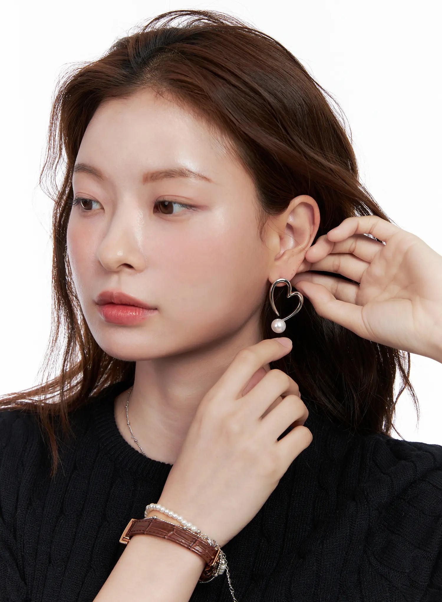 Heart Faux Pearl Drop Earrings CG521