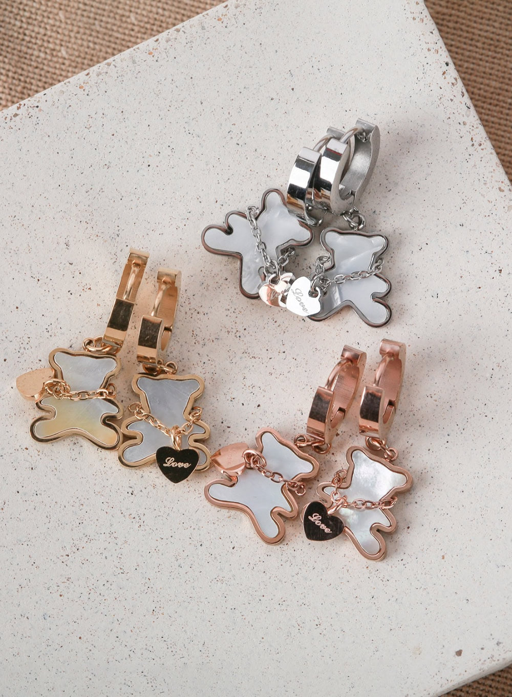 Heart Necklace Bear Ring Earrings IL404