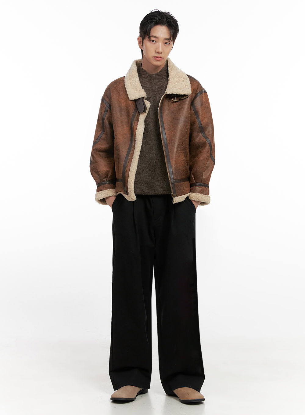 Men's Cotton Pintuck Wide-Fit Pants ID406