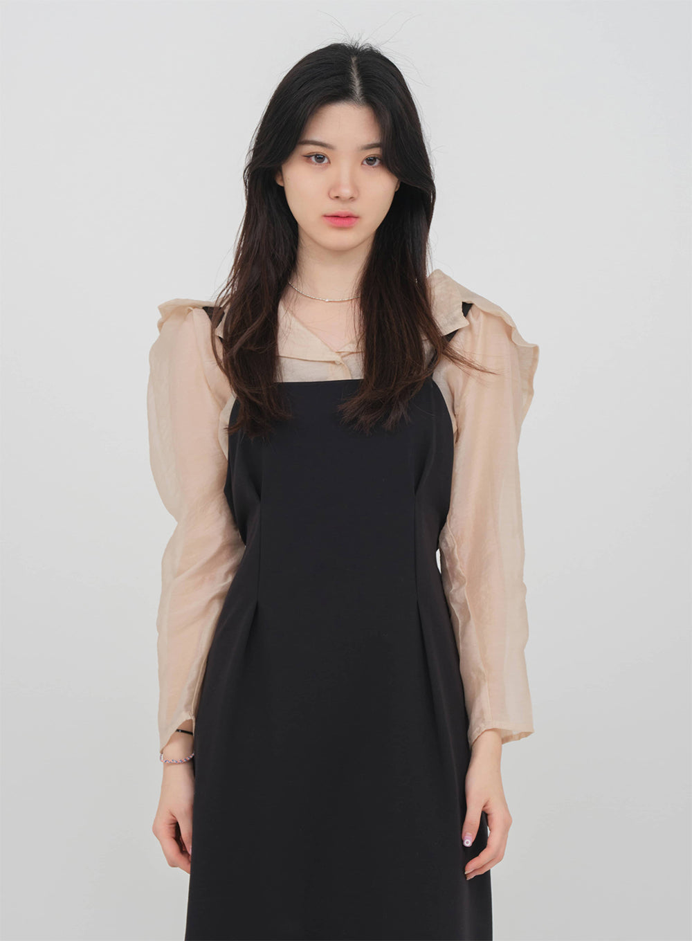 Mesh Blouse with Wide Collar