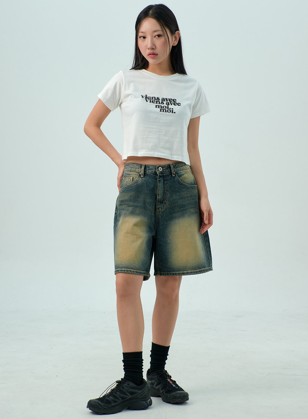 Wide Bermuda Denim Pants CY330