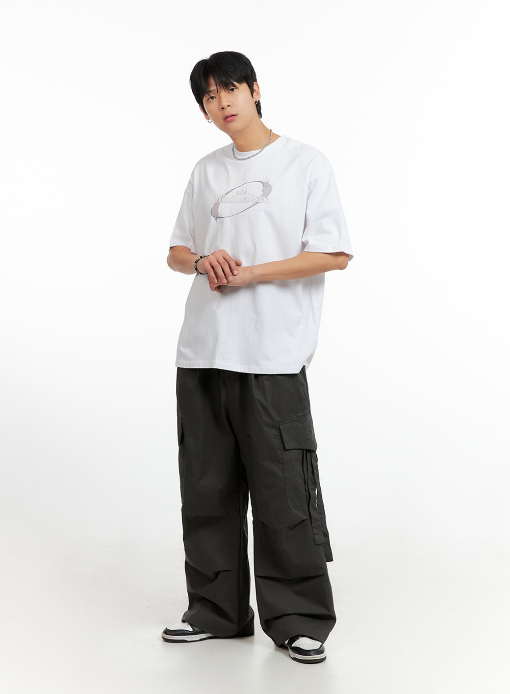 Men's Cargo Wide-Leg Pants (Dark Gray) IG402