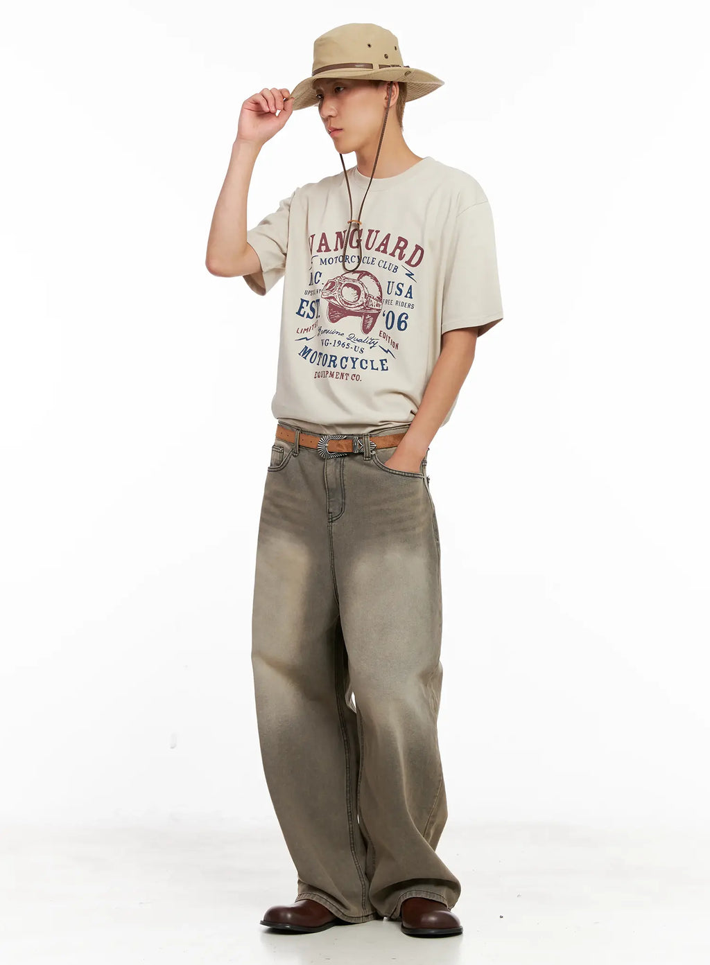 Men's Washed Wide-Leg Denim Jeans IL521