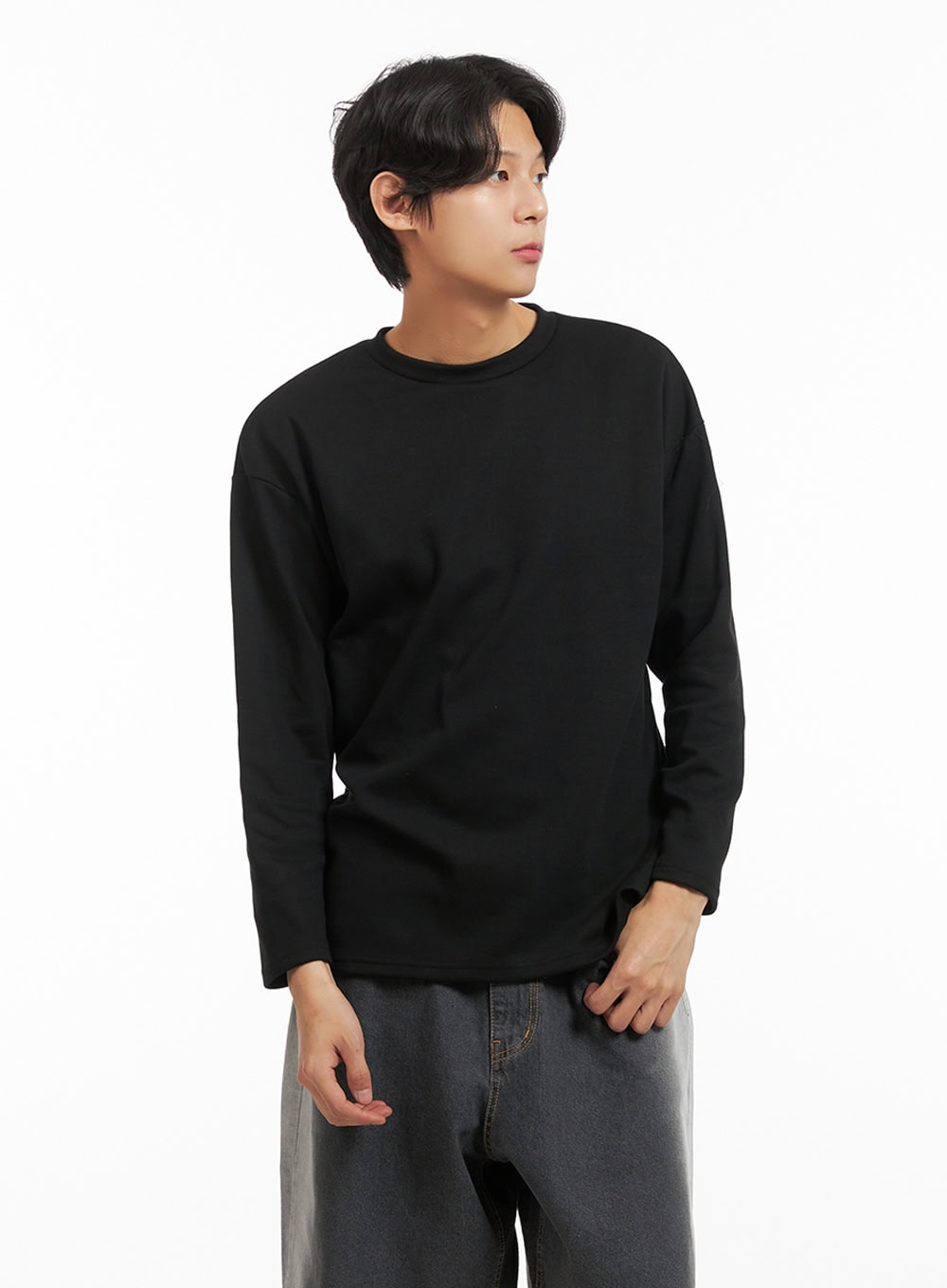Men's Basic Oversized Long Sleeve Tee (Black) IY416