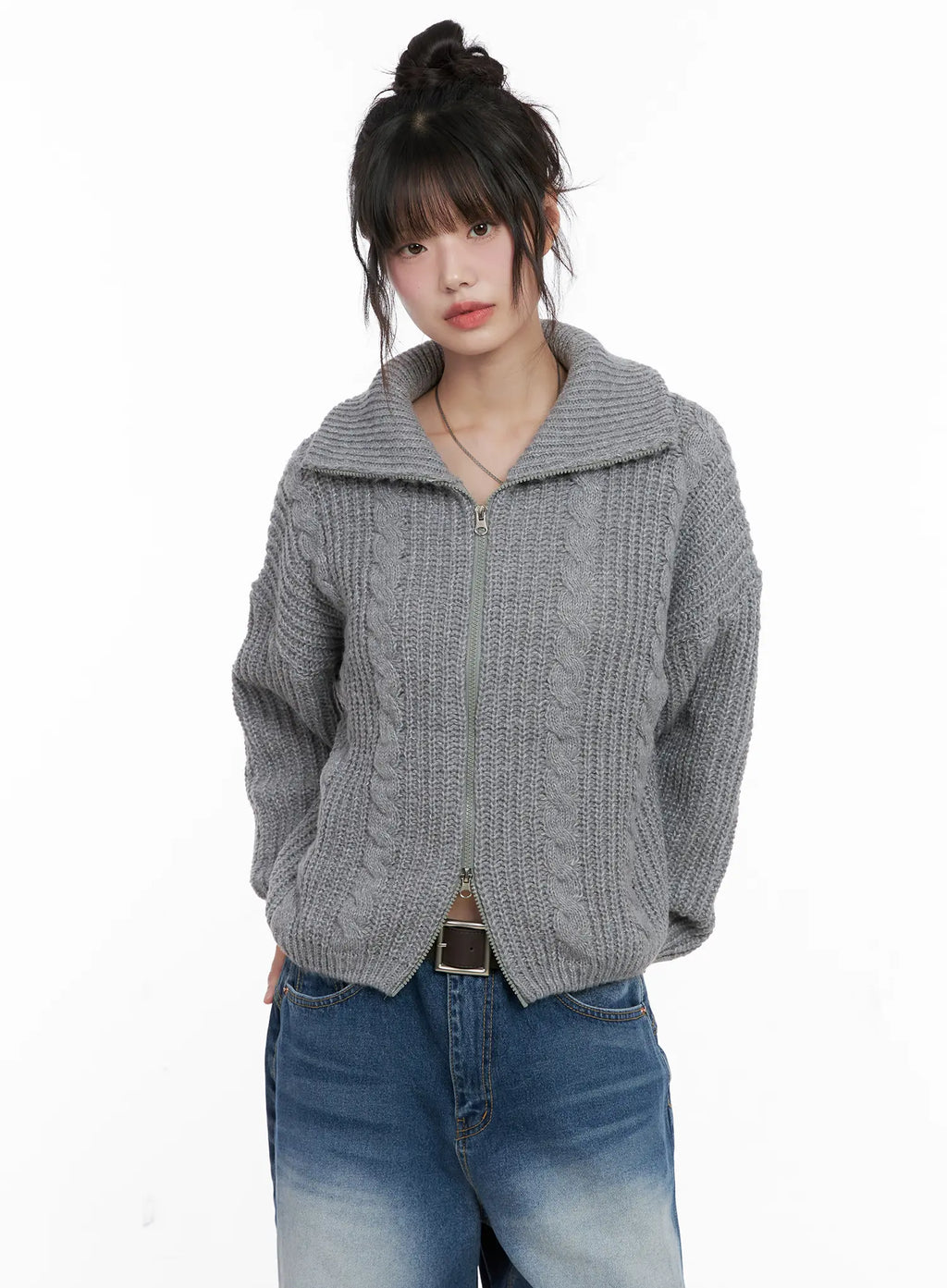 Cable Knit Zip-Up Sweater CG518