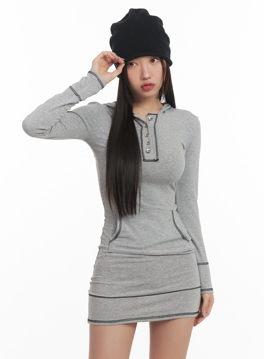 Stitched Slim-Fit Hooded Mini Dress CF520
