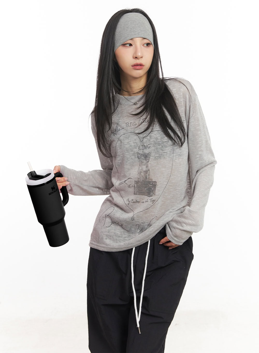 Sheer Art Graphic Long-Sleeve Top CA504