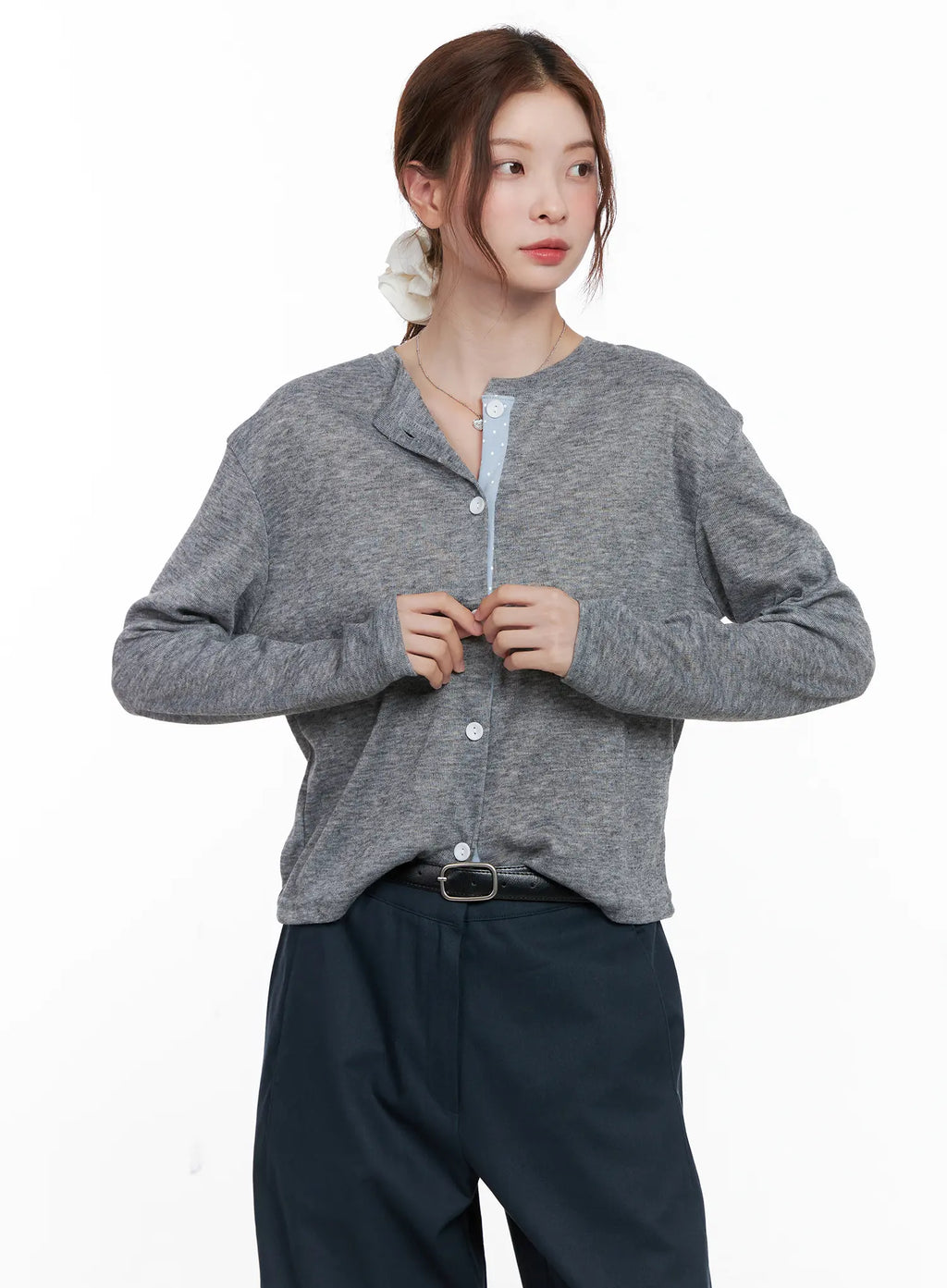 Polka-Dot Detail Button-Up Cardigan CG521