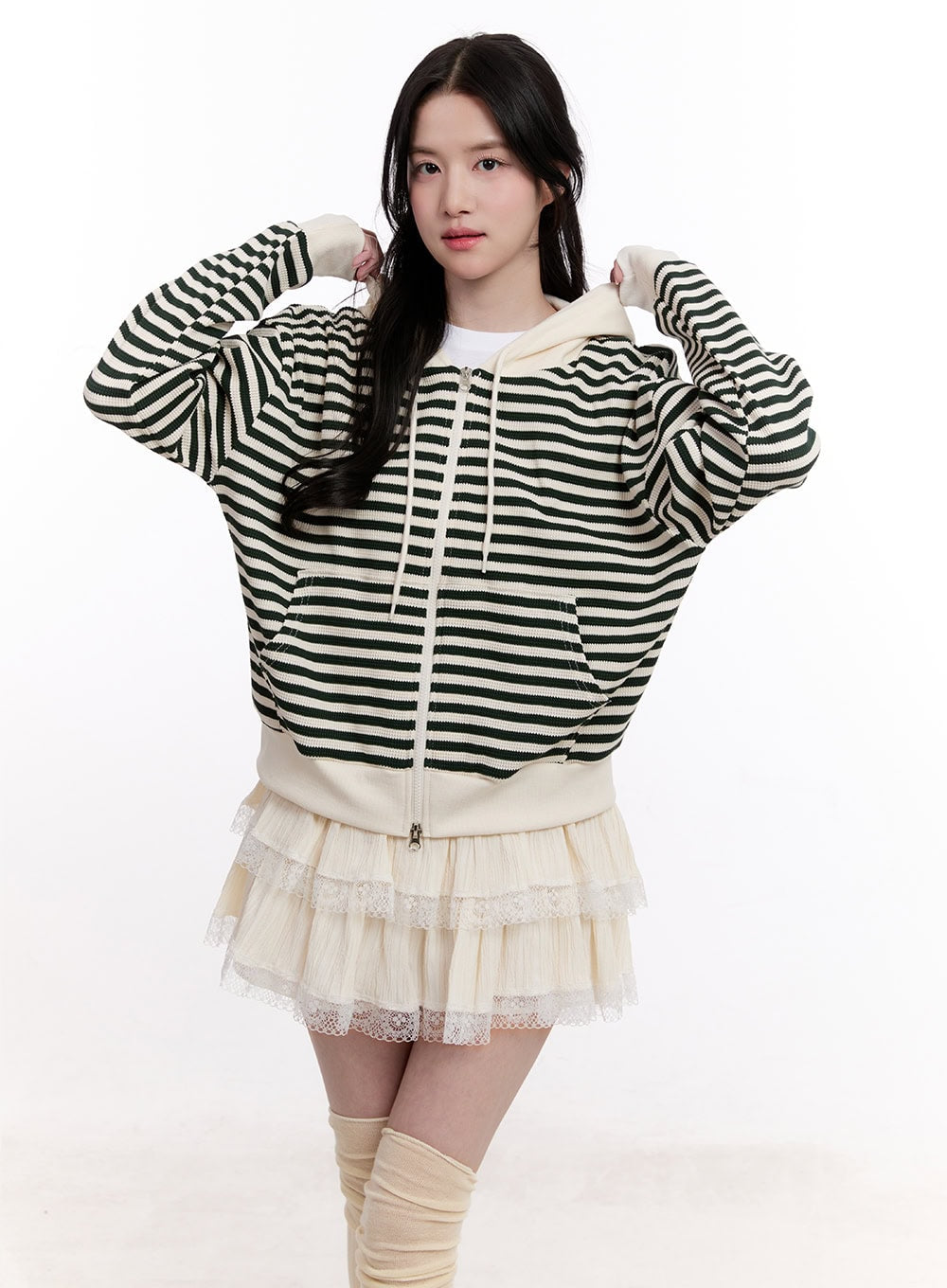 Stripe Zip-Up Hooded Knit Jacket CM527