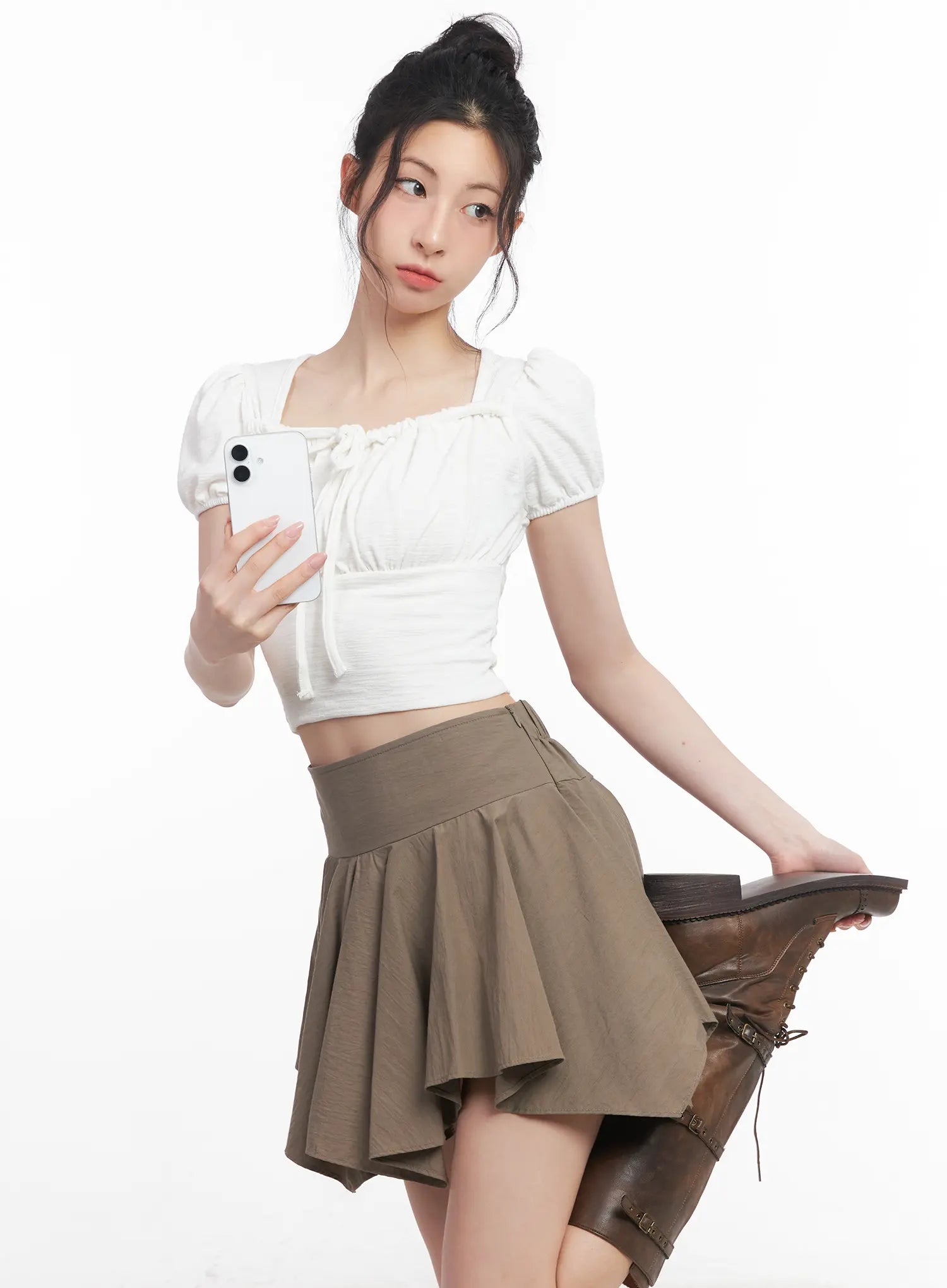 Puff Sleeve Square Neck Crop Top CU510