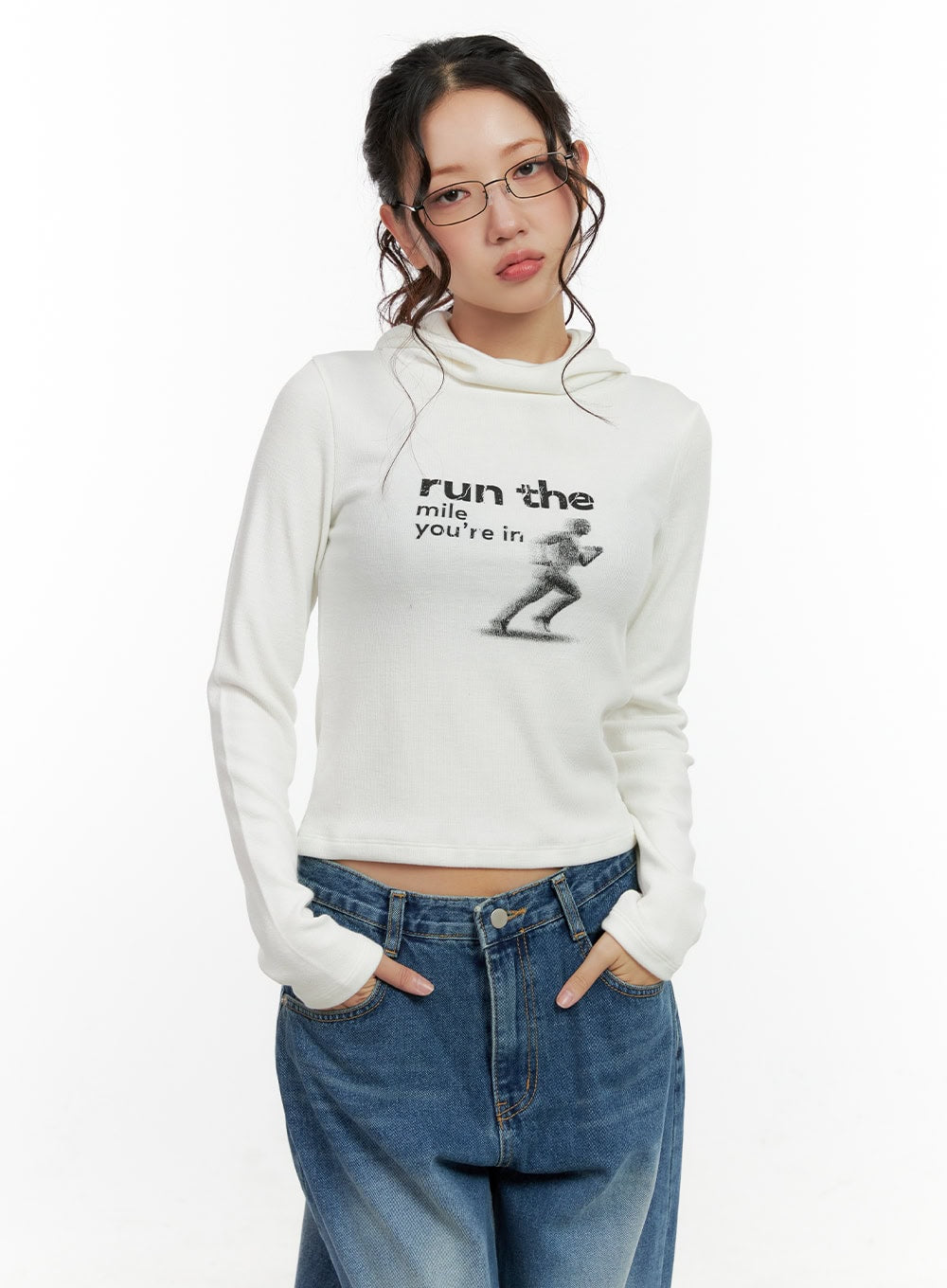 Slim Fit Graphic Hooded Long Sleeve Top CN401