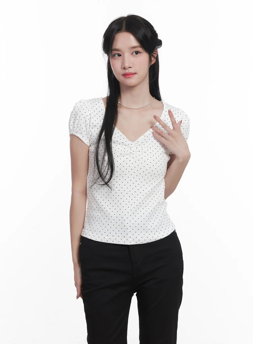 Polka-Dot V-Neck Tee CU525