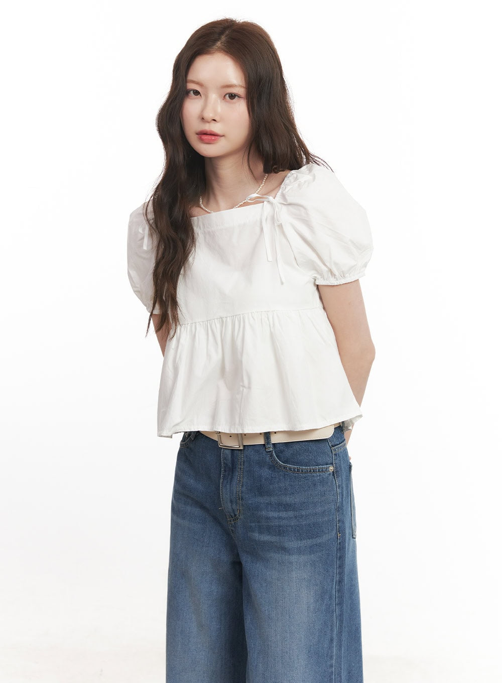 Lovely Ribbon Puff-Sleeve Blouse Top CA501