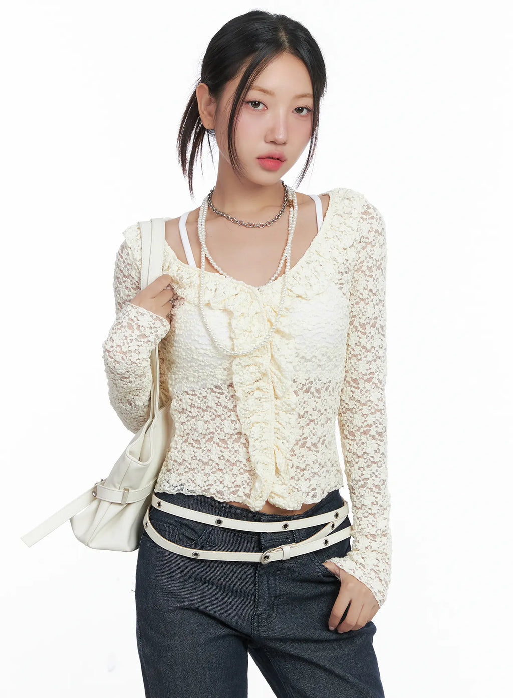 Lace Ruffle Long Sleeve Top CS502