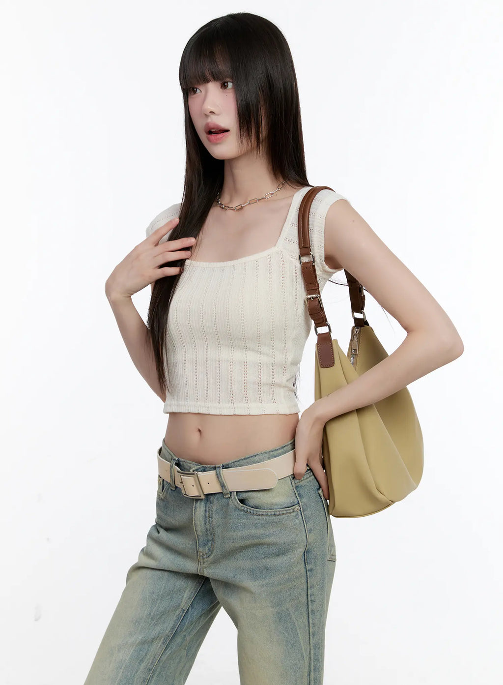 Square-Neck Cap-Sleeve Crop Top CL504