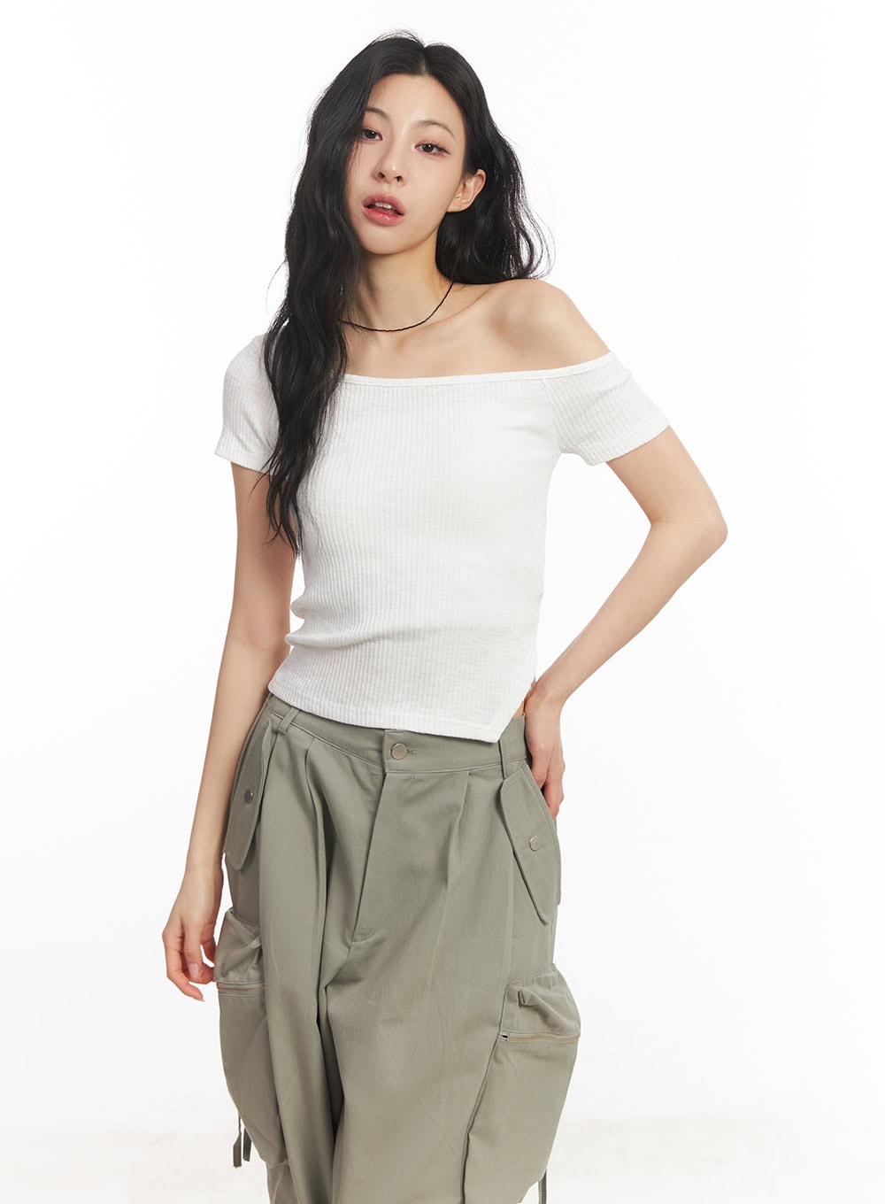 Cotton One-Shoulder Crop Top CA504