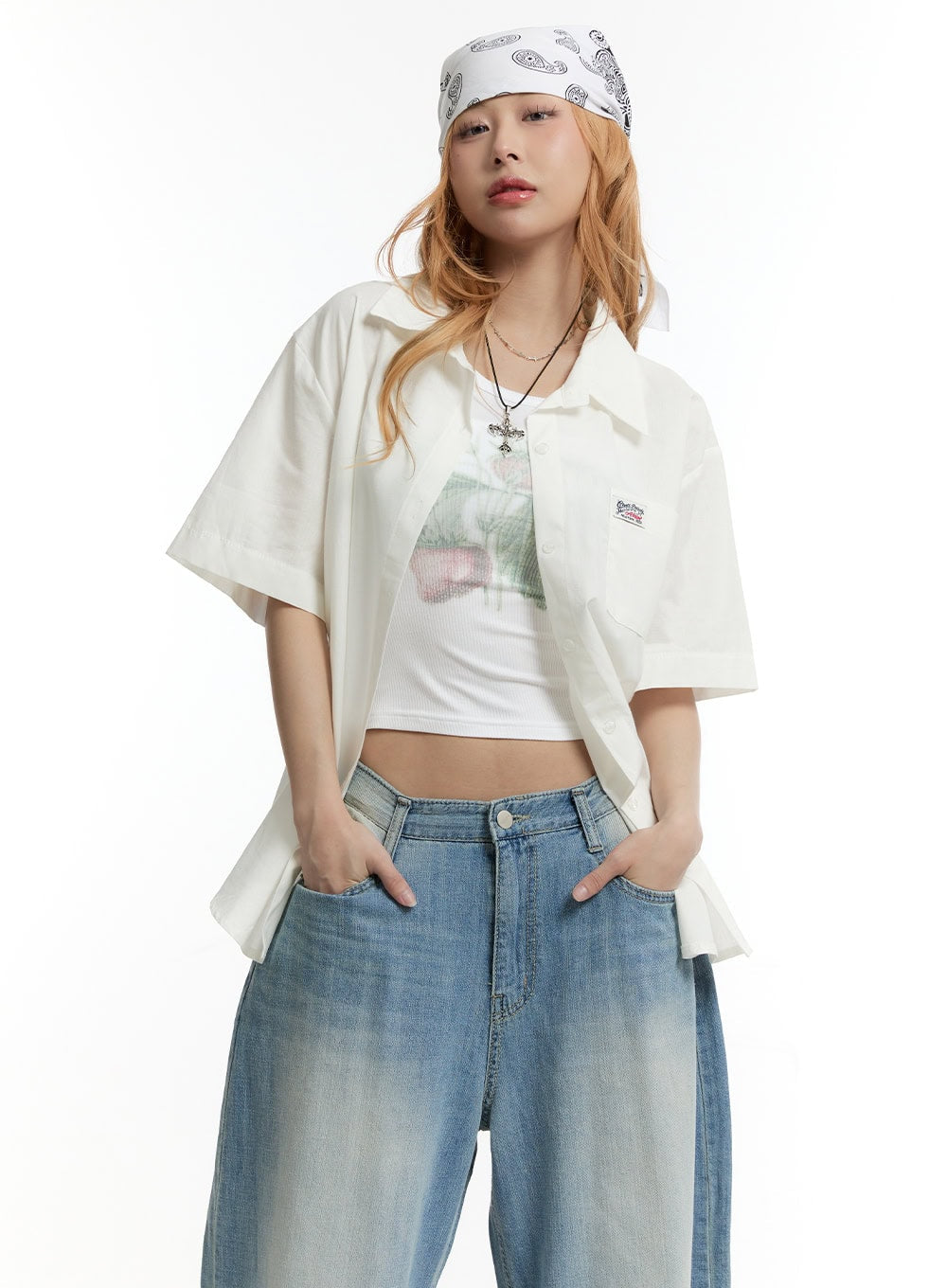 Oversized Collared Short Sleeve Shirt CY505