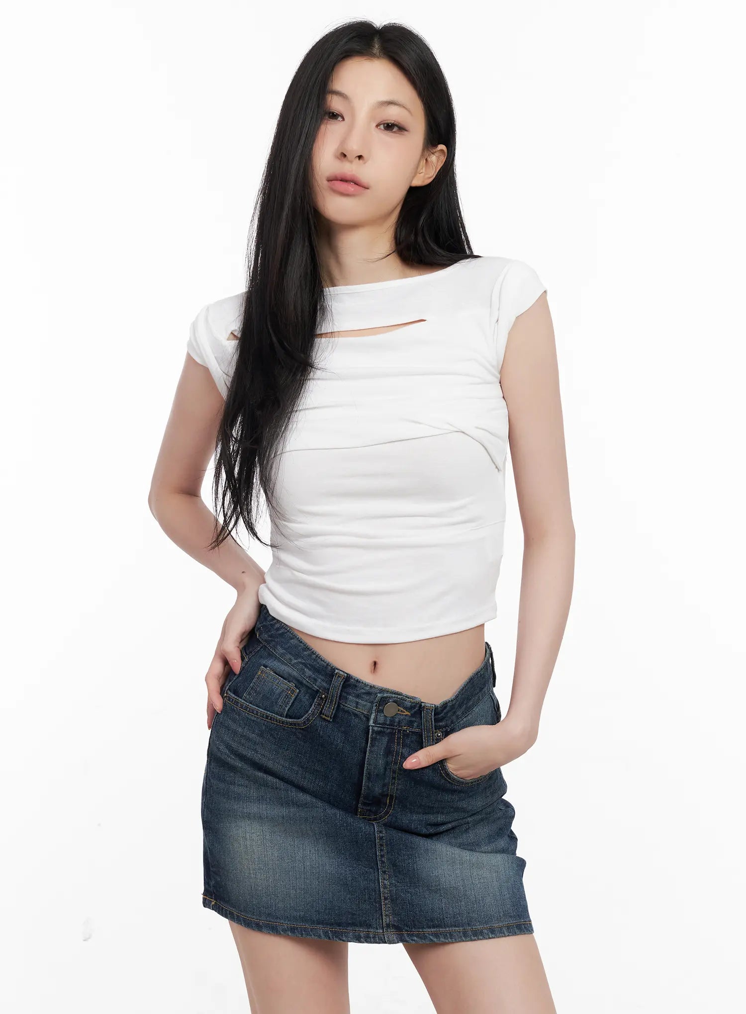 Shirred Cut-Out Crop Top CL501