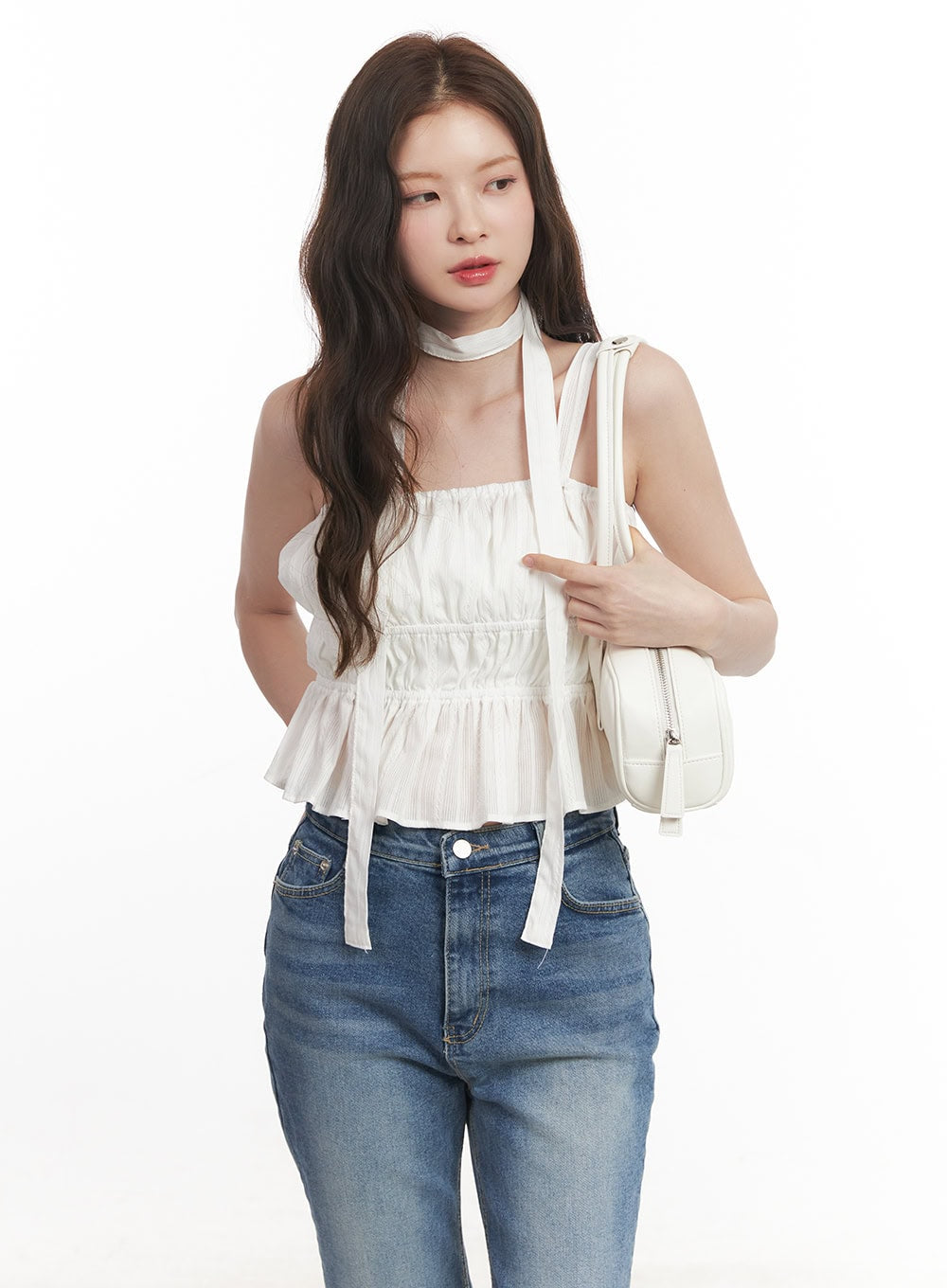 Flirty Frill Crop Cami Top with Scarf CA501