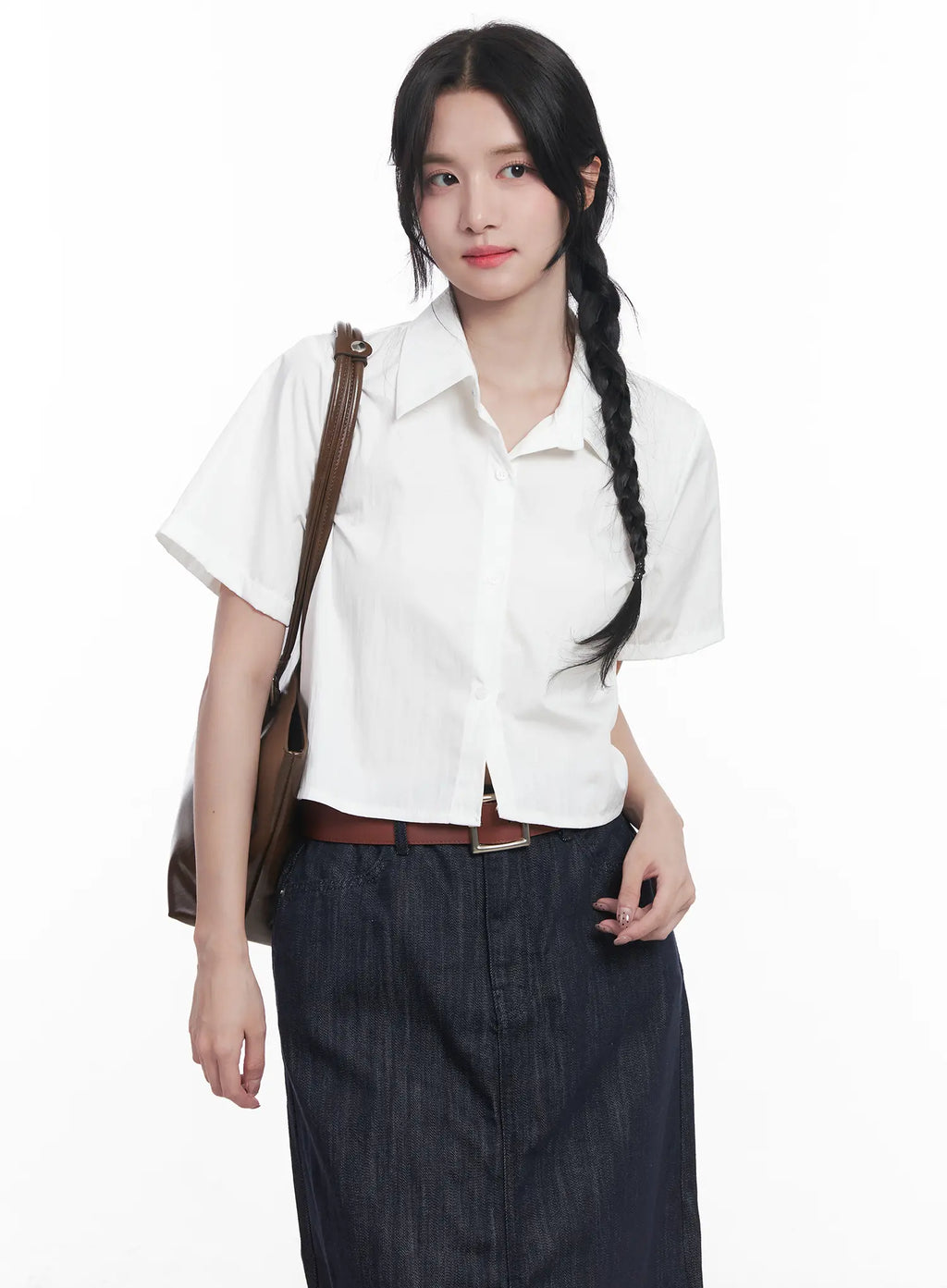 Short-Sleeve Cropped Collared Shirt CU525