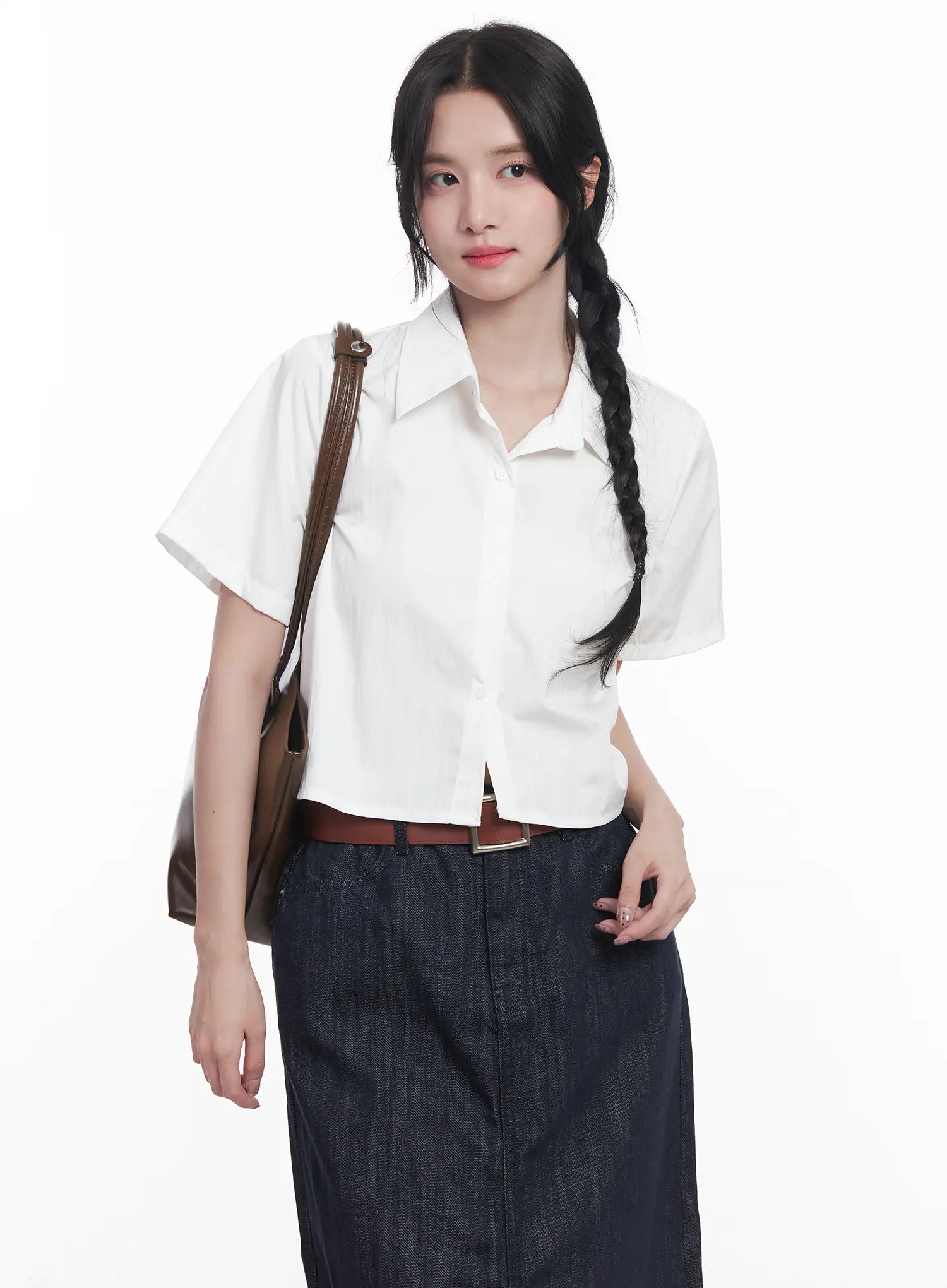 Short-Sleeve Cropped Collared Shirt CU525